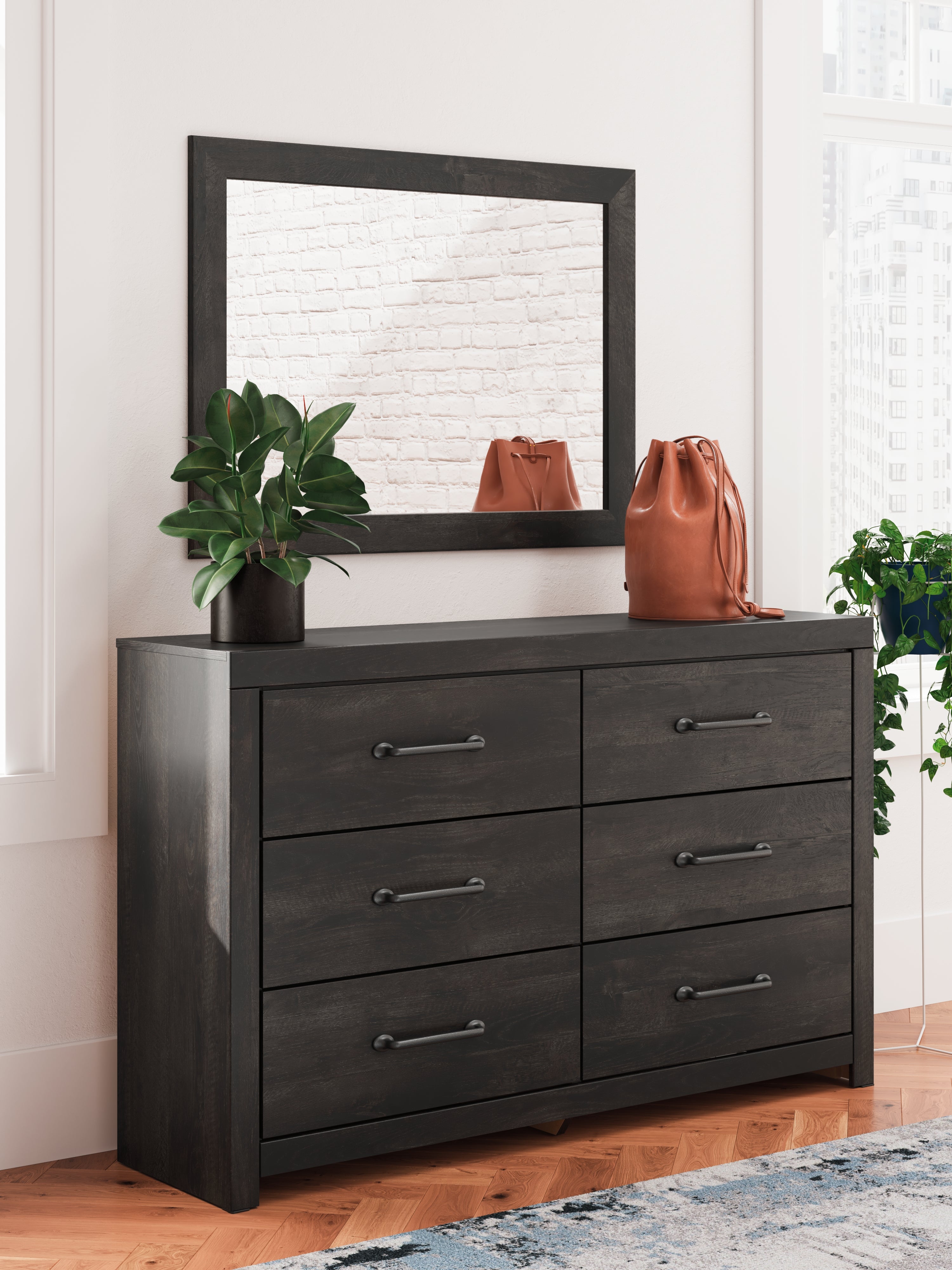 3 Brothers Decor - Ashley Furniture - Hollivern Bedroom - Dresser and Mirror / Dark Gray - PCB2108B1