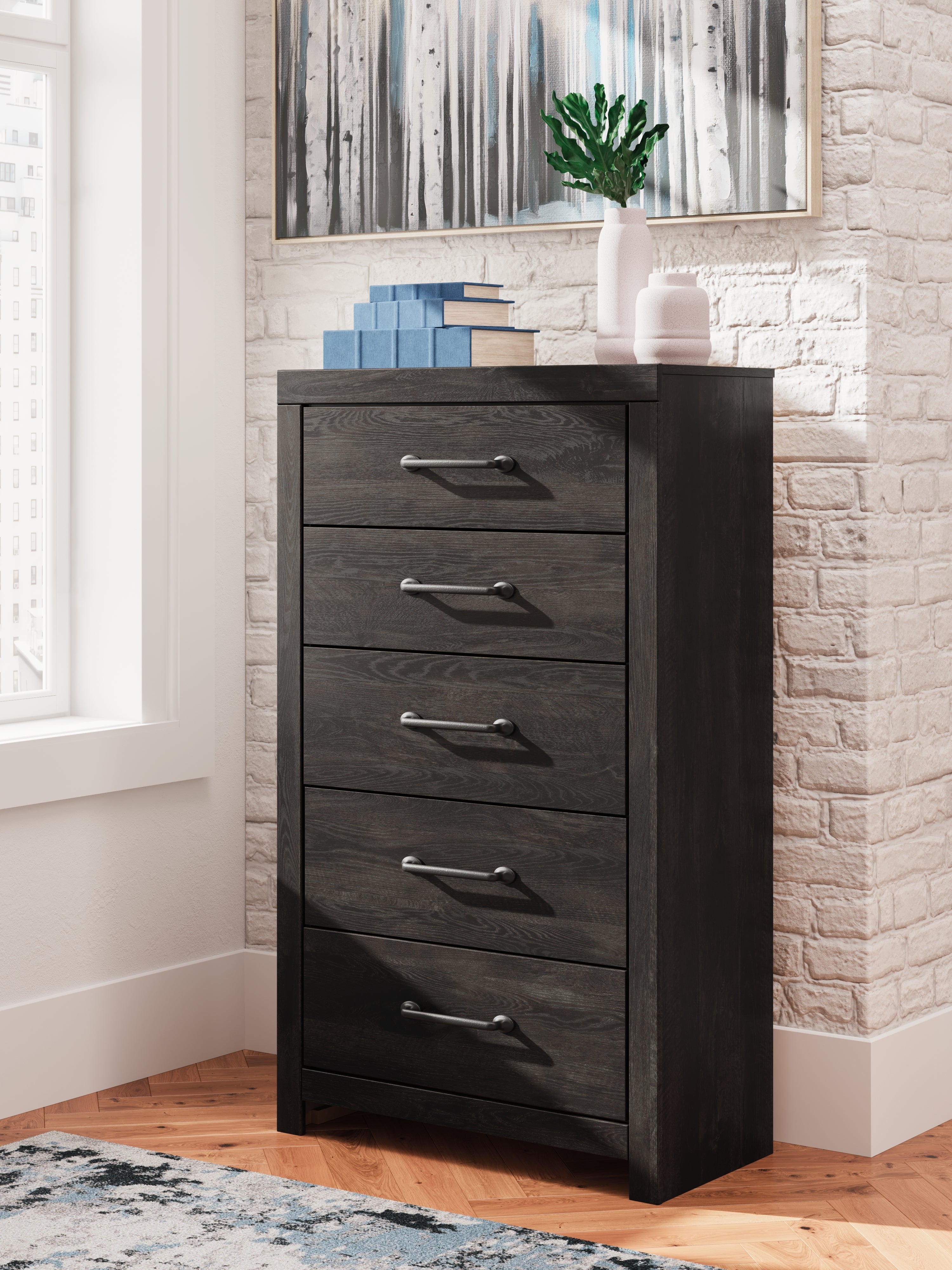 3 Brothers Decor - Ashley Furniture - Hollivern Bedroom - Five Drawer Chest / Dark Gray - PCB2108-46
