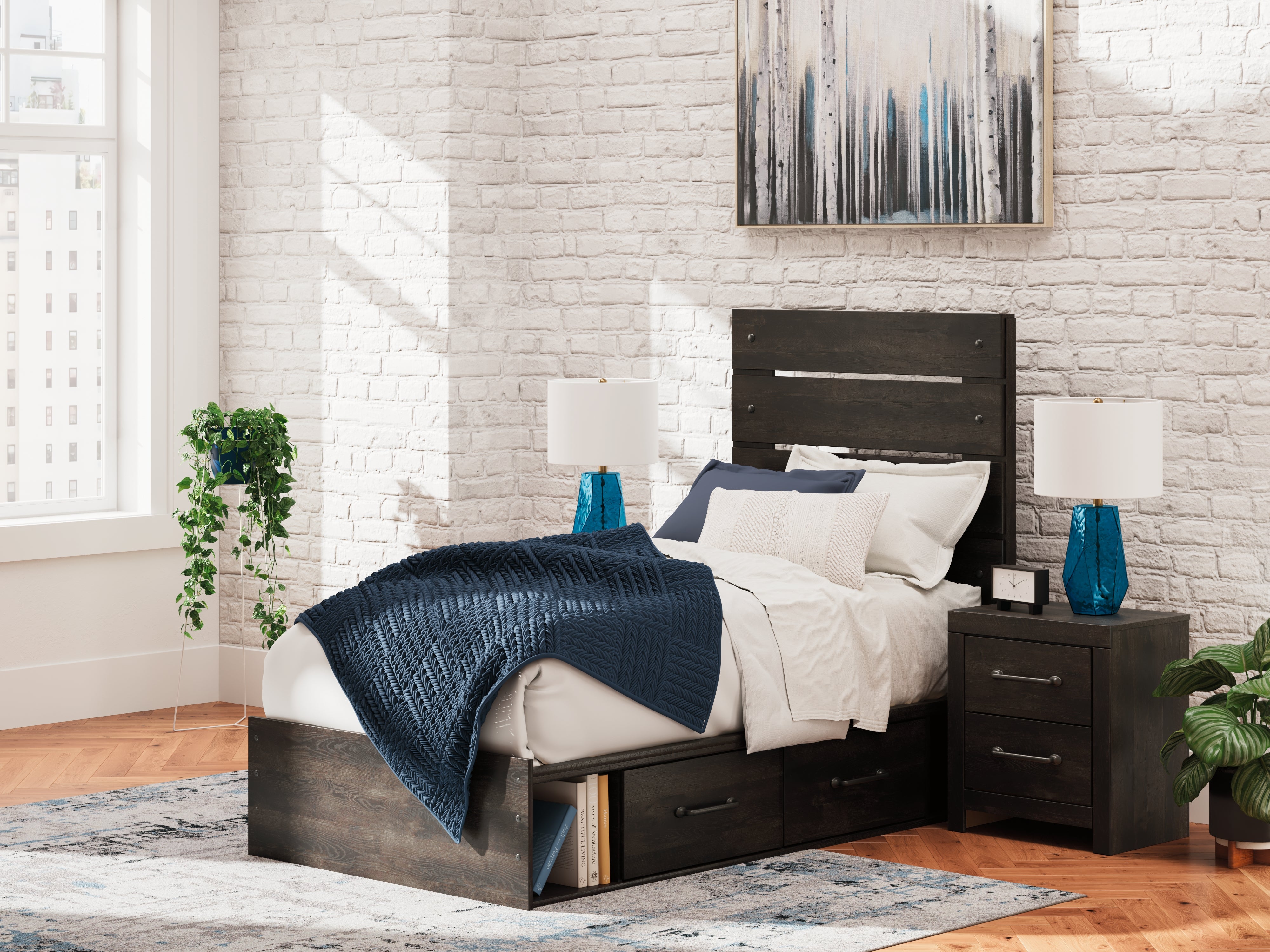 3 Brothers Decor - Ashley Furniture - Hollivern Bedroom - Twin Panel Storage Bed / Dark Gray - PCB2108B17