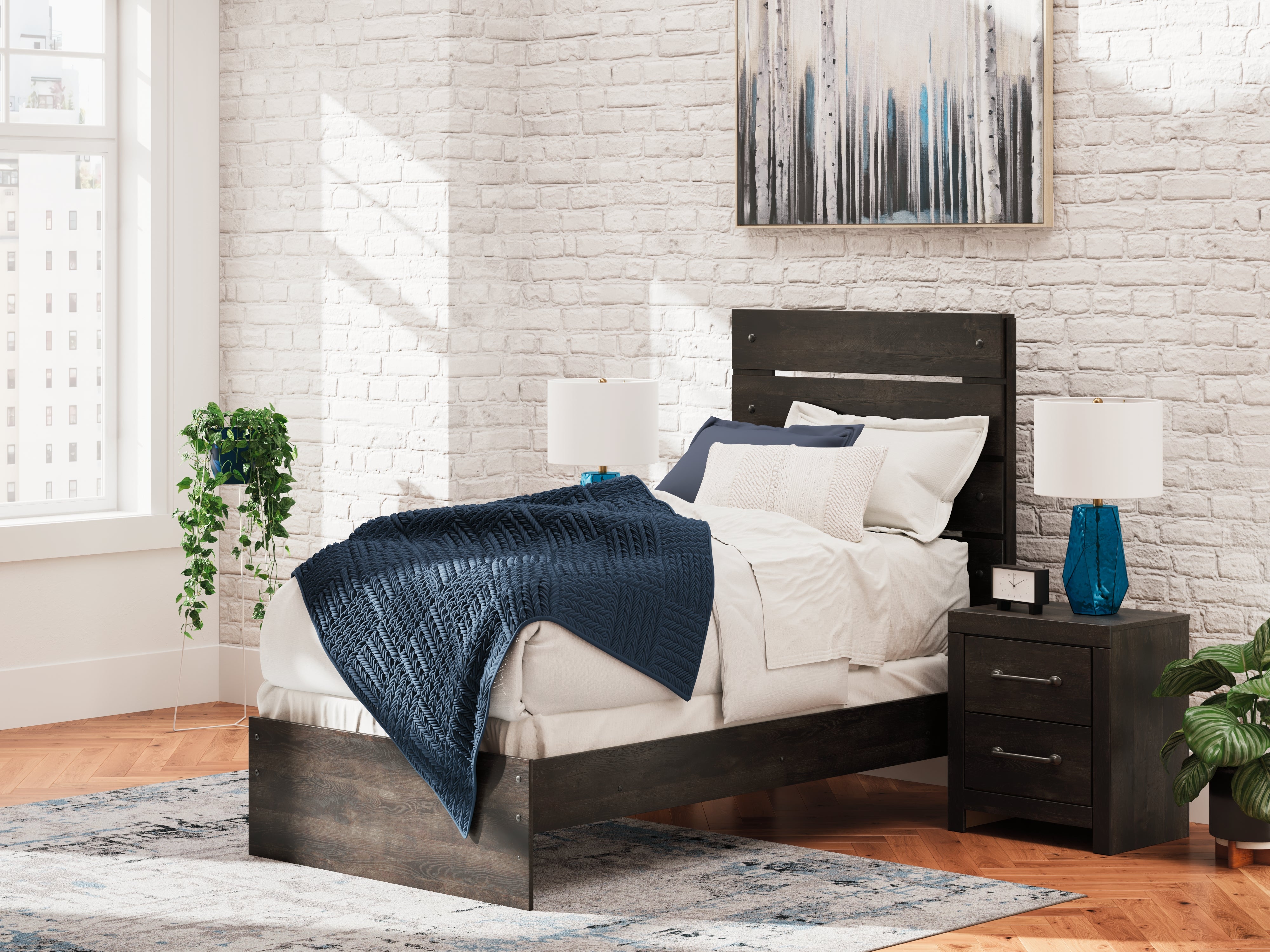 3 Brothers Decor - Ashley Furniture - Hollivern Bedroom - Twin Panel Bed / Dark Gray - PCB2108B11