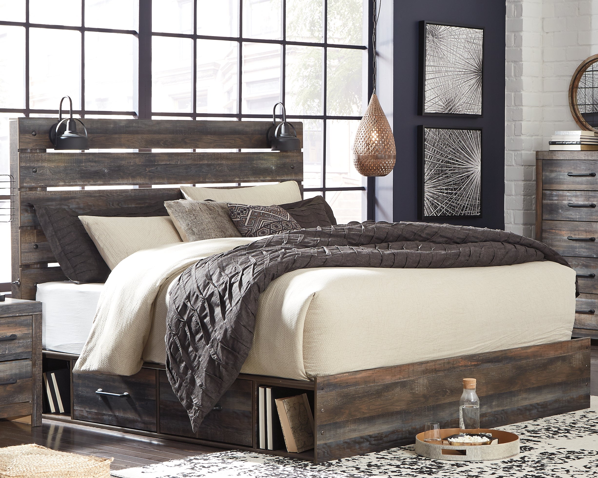 3 Brothers Decor - Ashley Furniture - Drystan Bedroom - King Panel Bed with 4 Storage Drawers / Multi - B211B54
