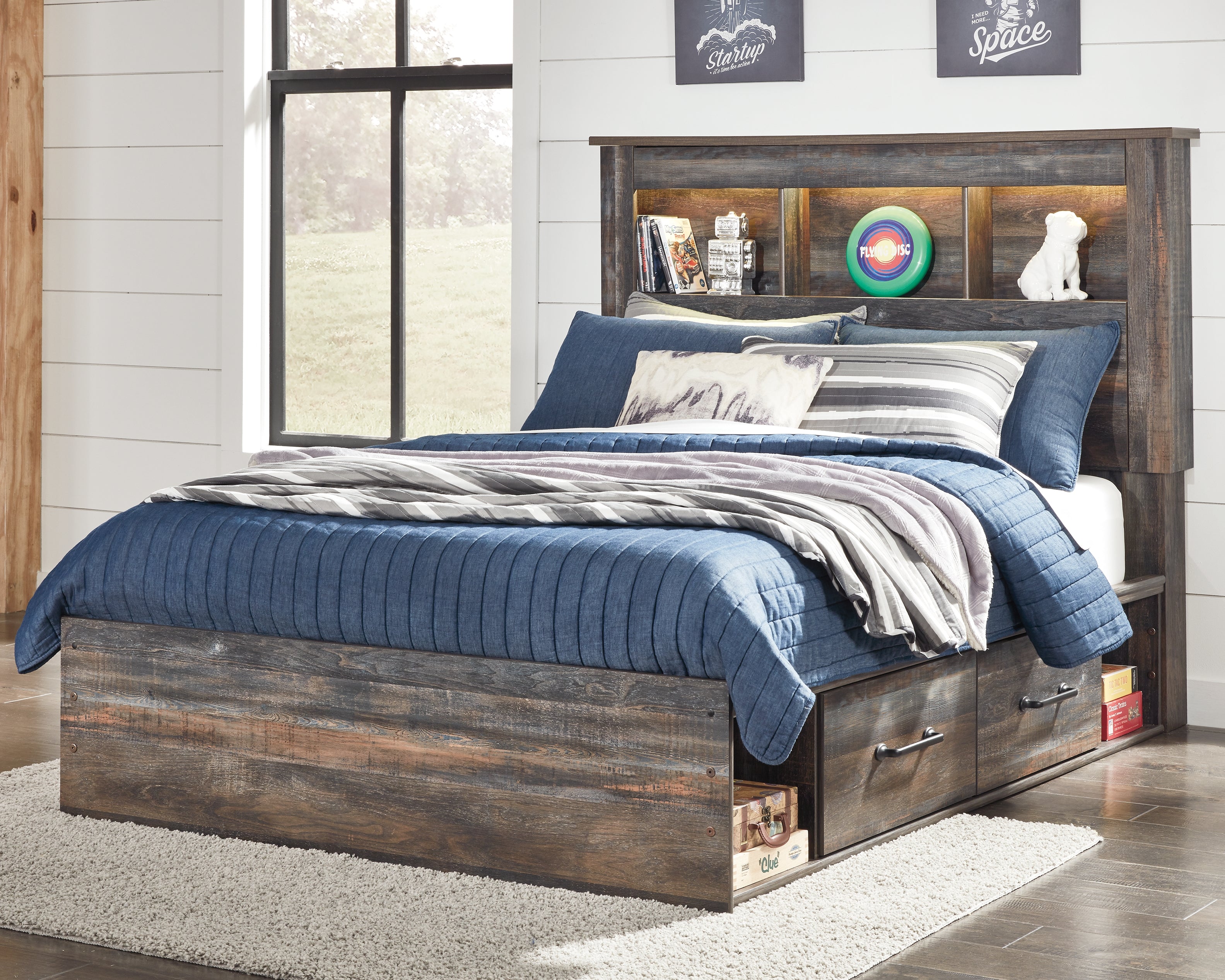 3 Brothers Decor - Ashley Furniture - Drystan Bedroom - Full Bookcase Bed with 4 Storage Drawers / Multi - B211B45