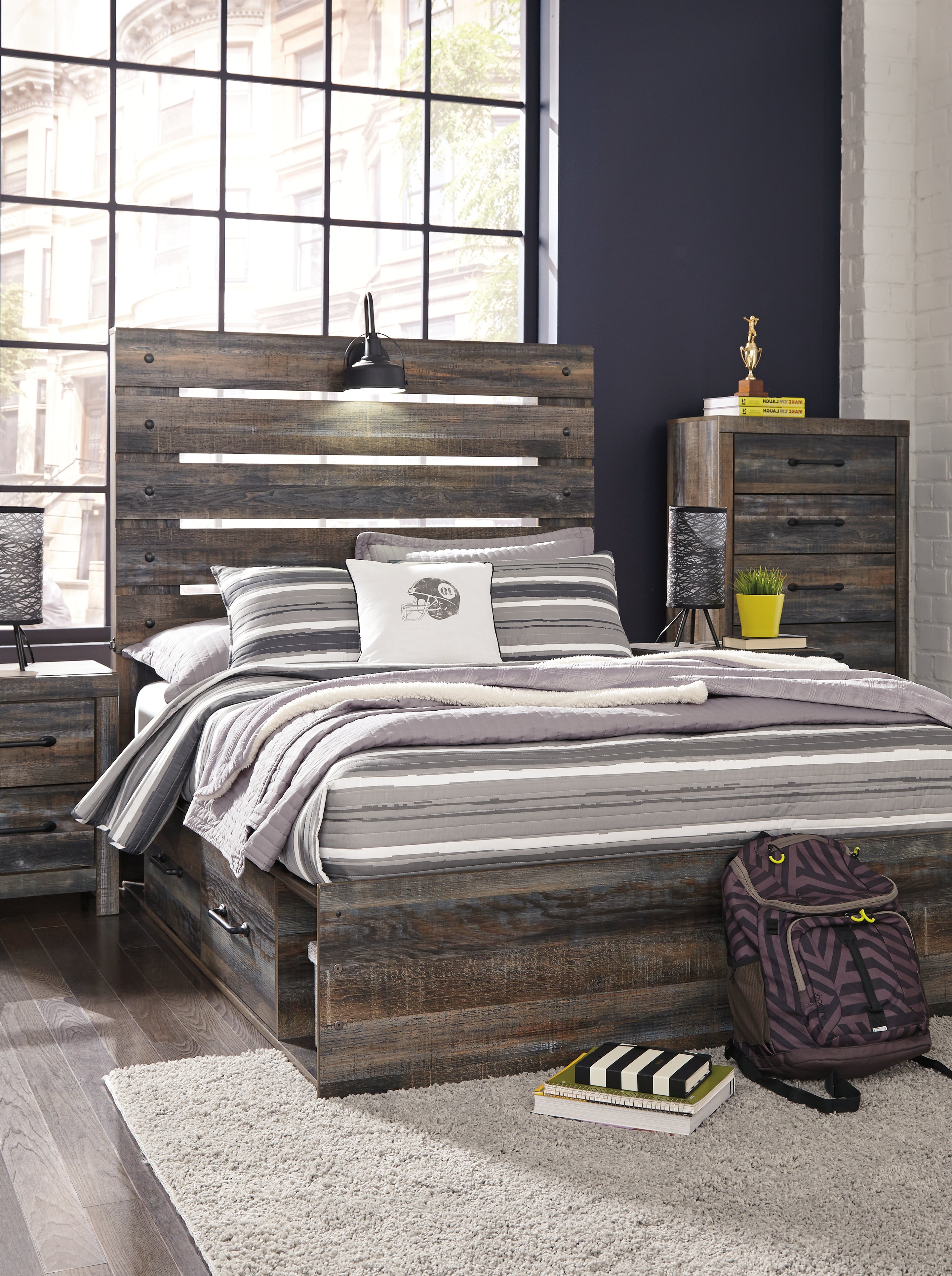 3 Brothers Decor - Ashley Furniture - Drystan Bedroom - Full Panel Bed with 2 Storage Drawers / Multi - B211B9