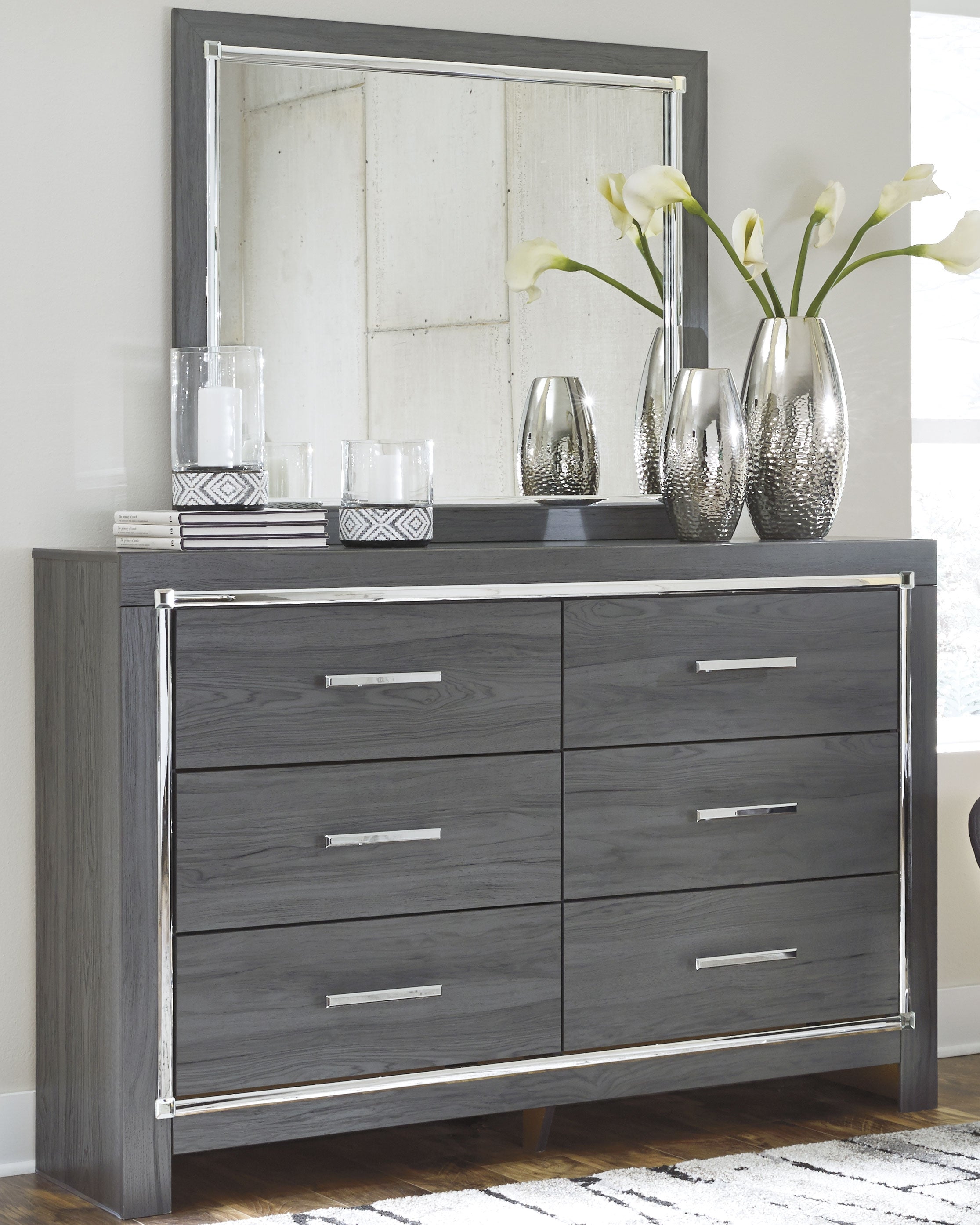 3 Brothers Decor - Ashley Furniture - Lodanna Bedroom - Dresser and Mirror / Gray - B214B1