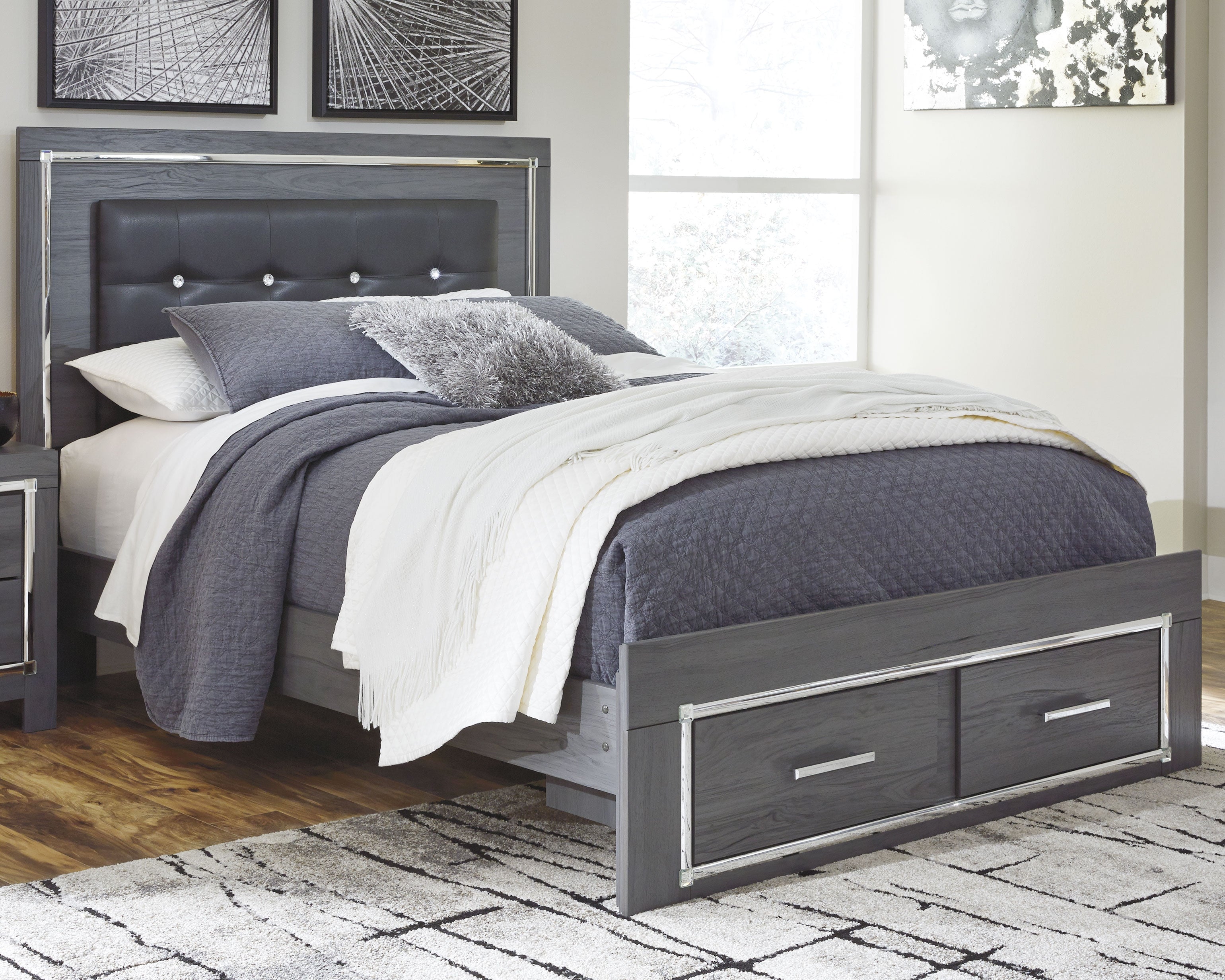 3 Brothers Decor - Ashley Furniture - Lodanna Bedroom - Queen Panel Bed with 2 Storage Drawers / Gray - B214B3