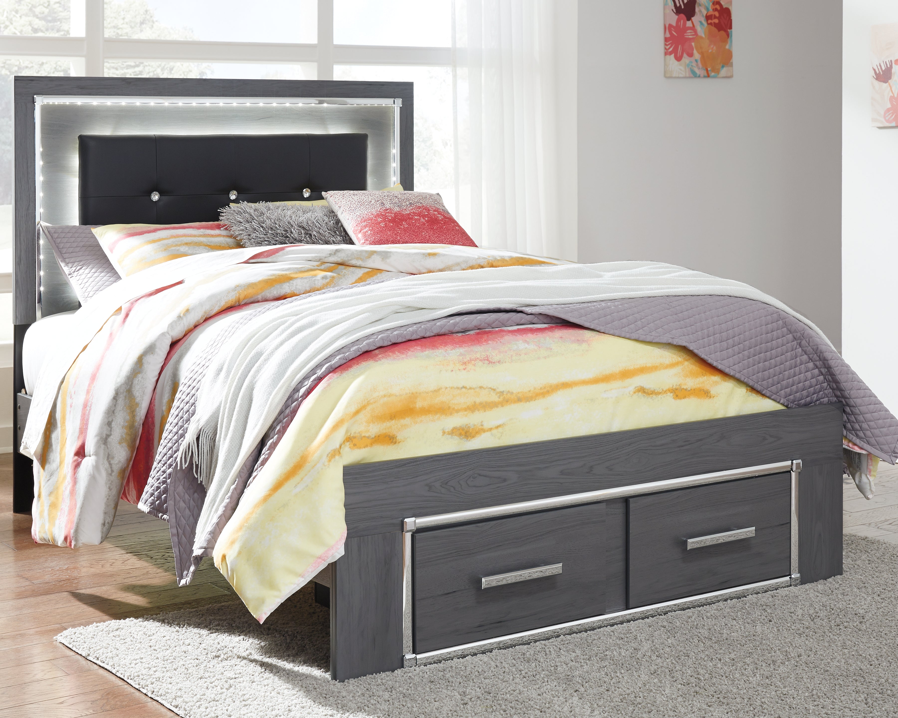 3 Brothers Decor - Ashley Furniture - Lodanna Bedroom - Full Panel Bed with 2 Storage Drawers / Gray - B214B5