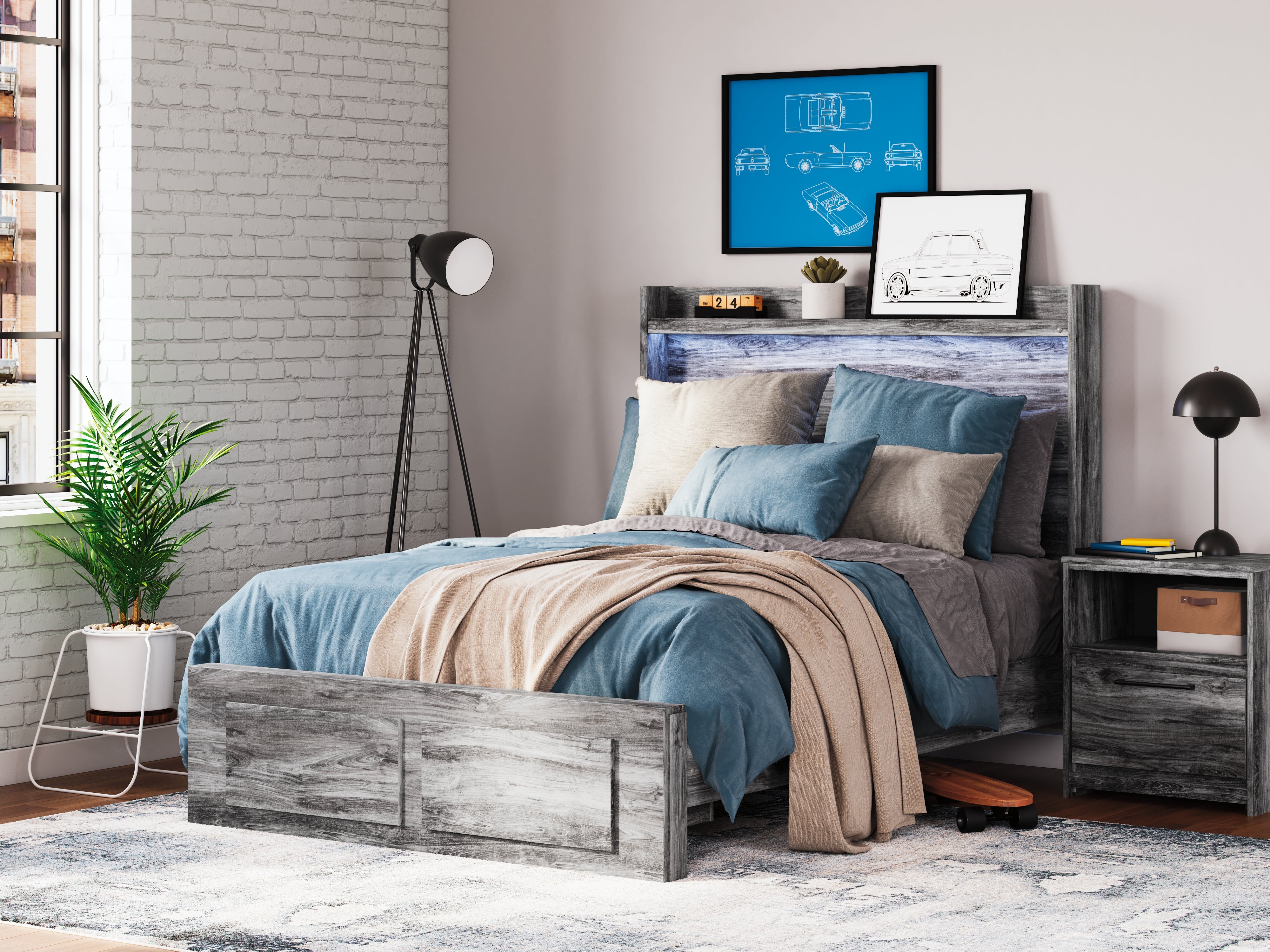 3 Brothers Decor - Ashley Furniture - Baystorm Bedroom - Full Panel Bed with 2 Storage Drawers / Gray - B221B34