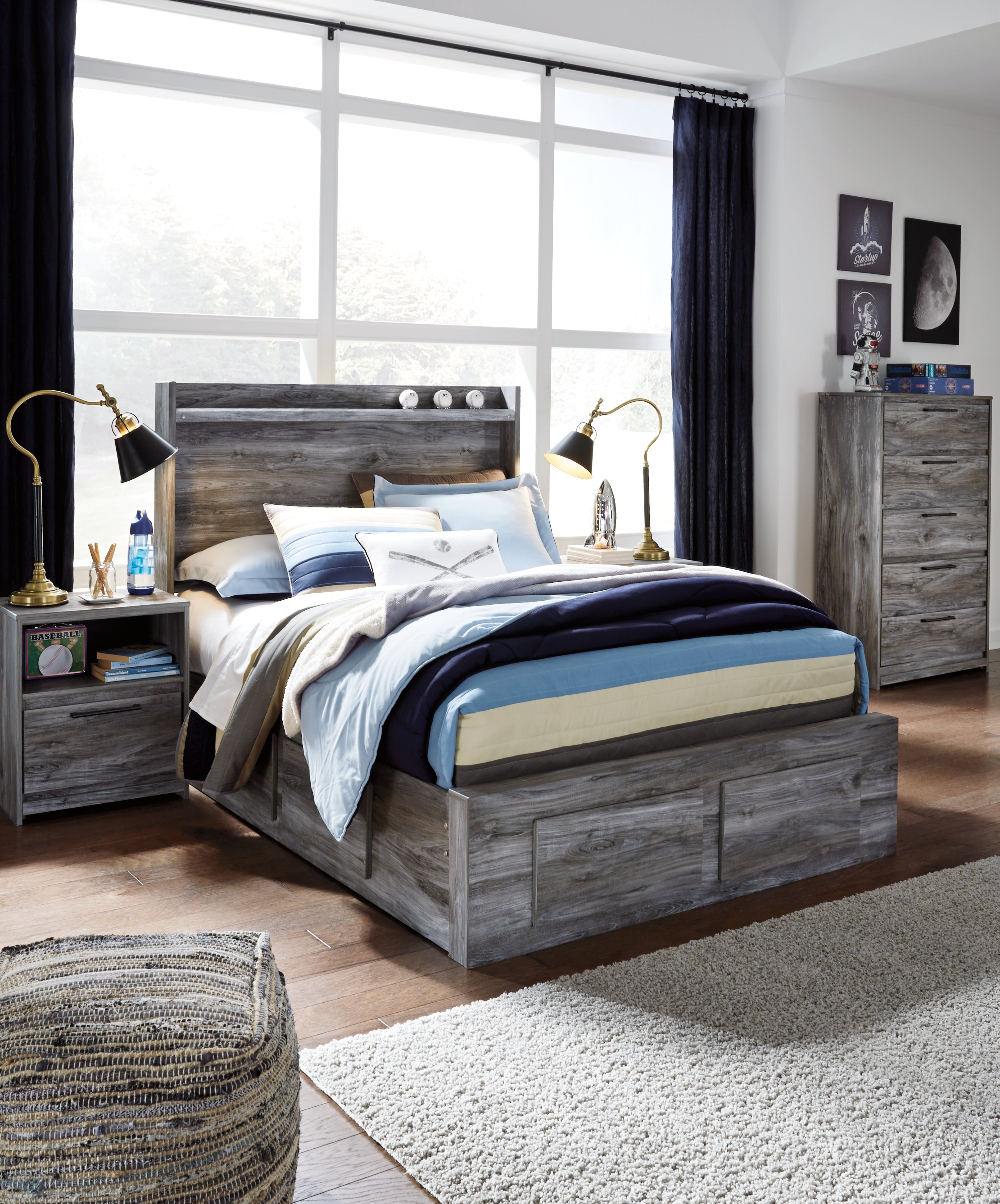 3 Brothers Decor - Ashley Furniture - Baystorm Bedroom - Full Panel Bed with 4 Storage Drawers / Gray - B221B25