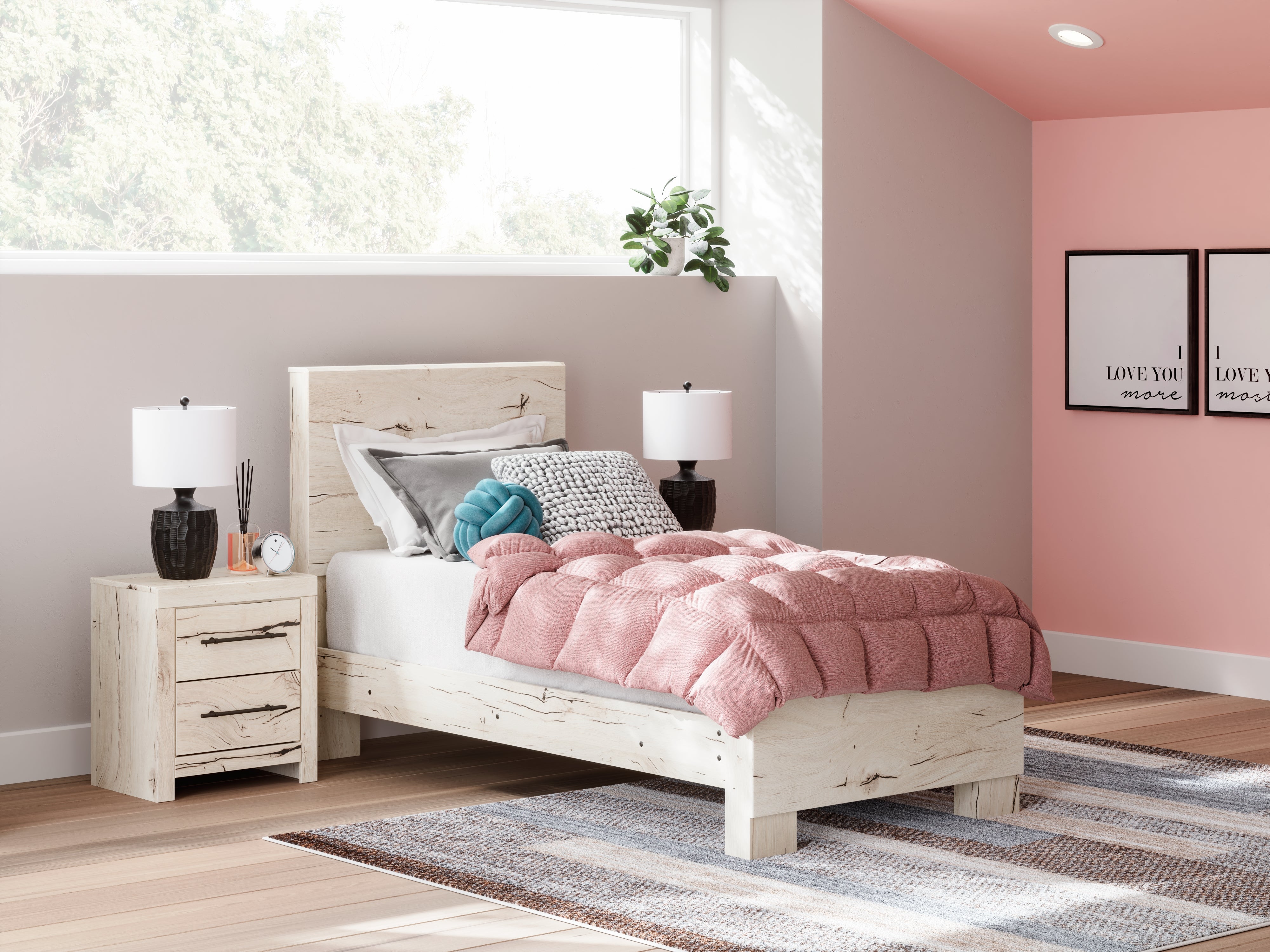 3 Brothers Decor - Ashley Furniture - Lawroy Bedroom - Twin Panel Bed / Light Natural - B2310B15