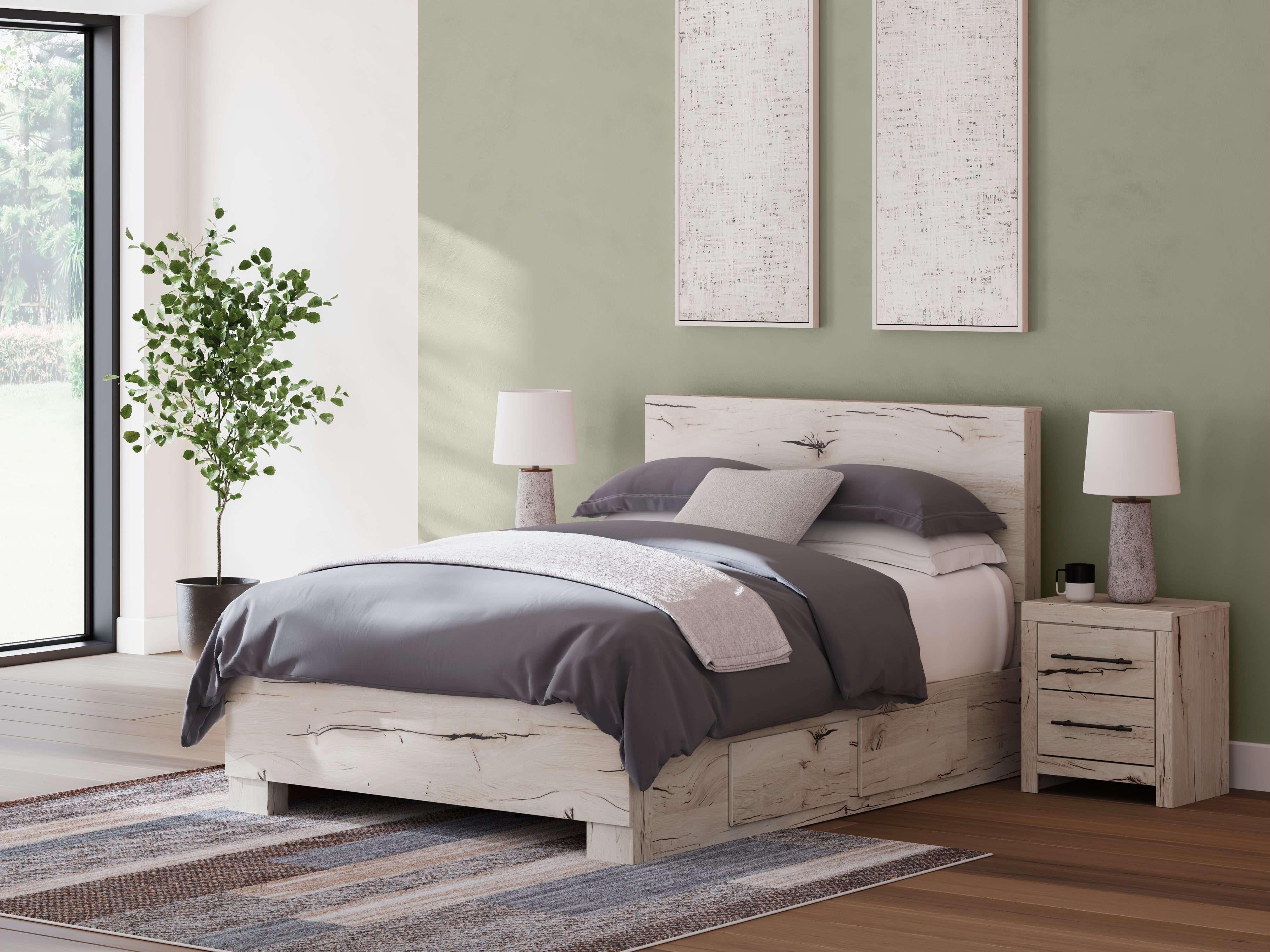3 Brothers Decor - Ashley Furniture - Lawroy Bedroom - Full Panel Bed with Storage / Light Natural - B2310B42