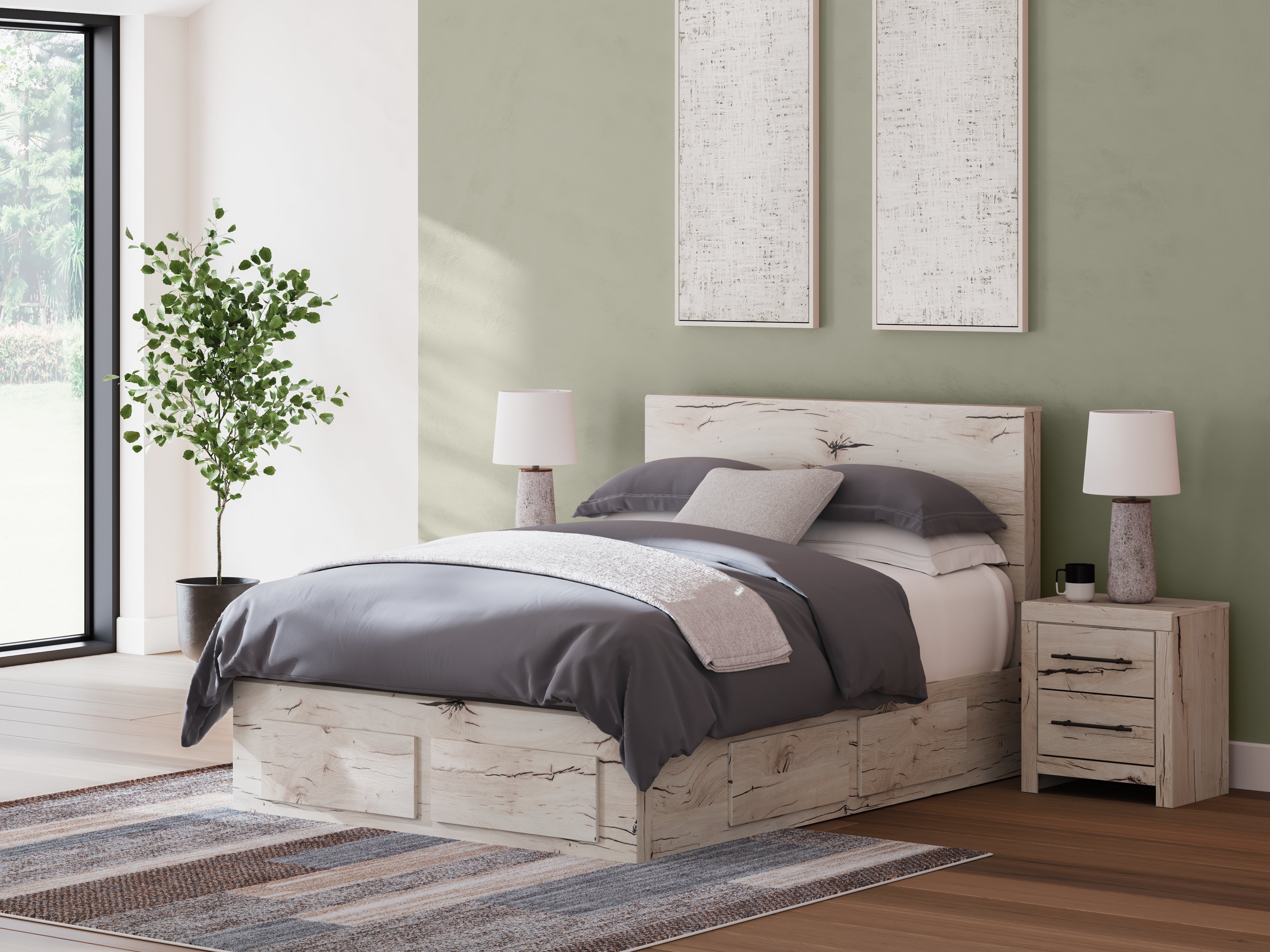 3 Brothers Decor - Ashley Furniture - Lawroy Bedroom - Queen Panel Storage Bed / Light Natural - B2310B9