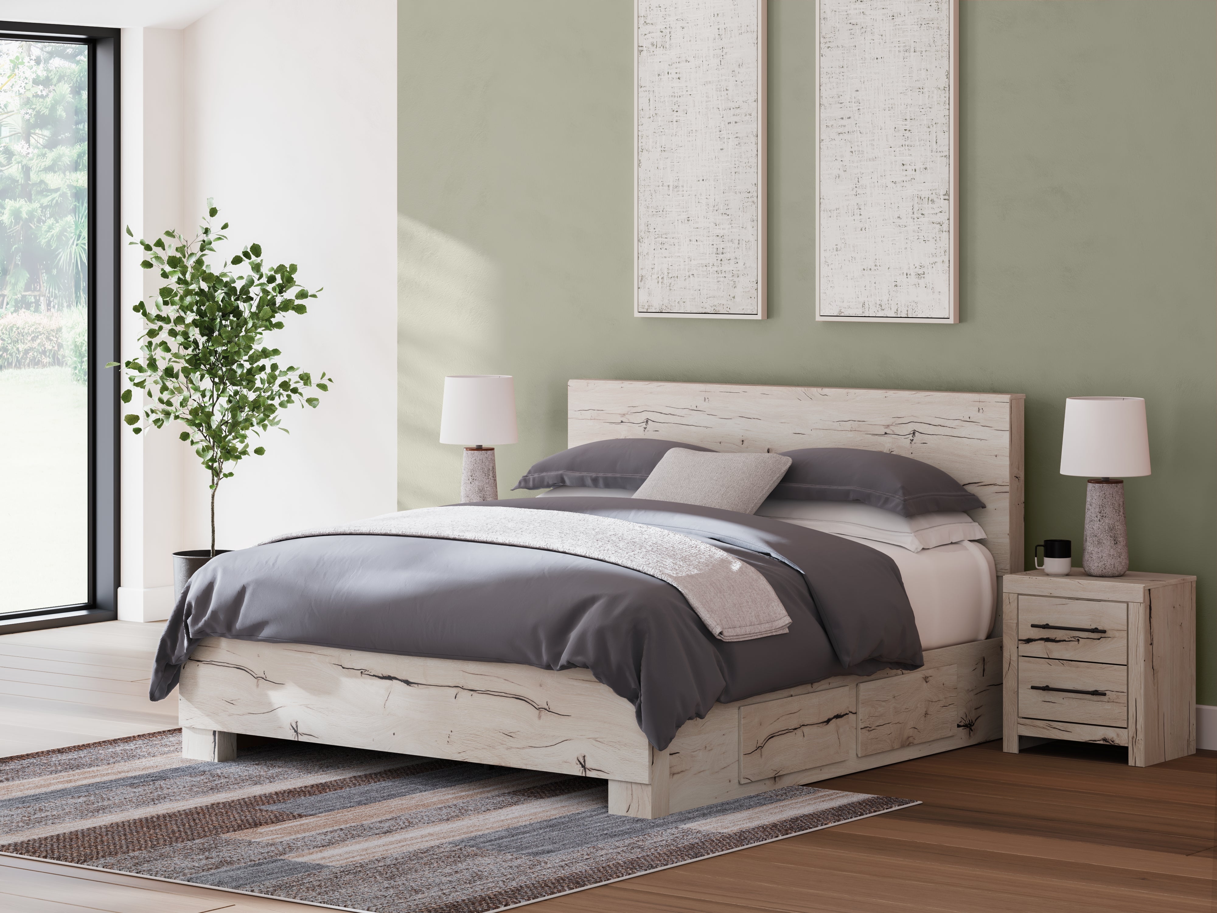 3 Brothers Decor - Ashley Furniture - Lawroy Bedroom - King Panel Bed with Storage / Light Natural - B2310B13