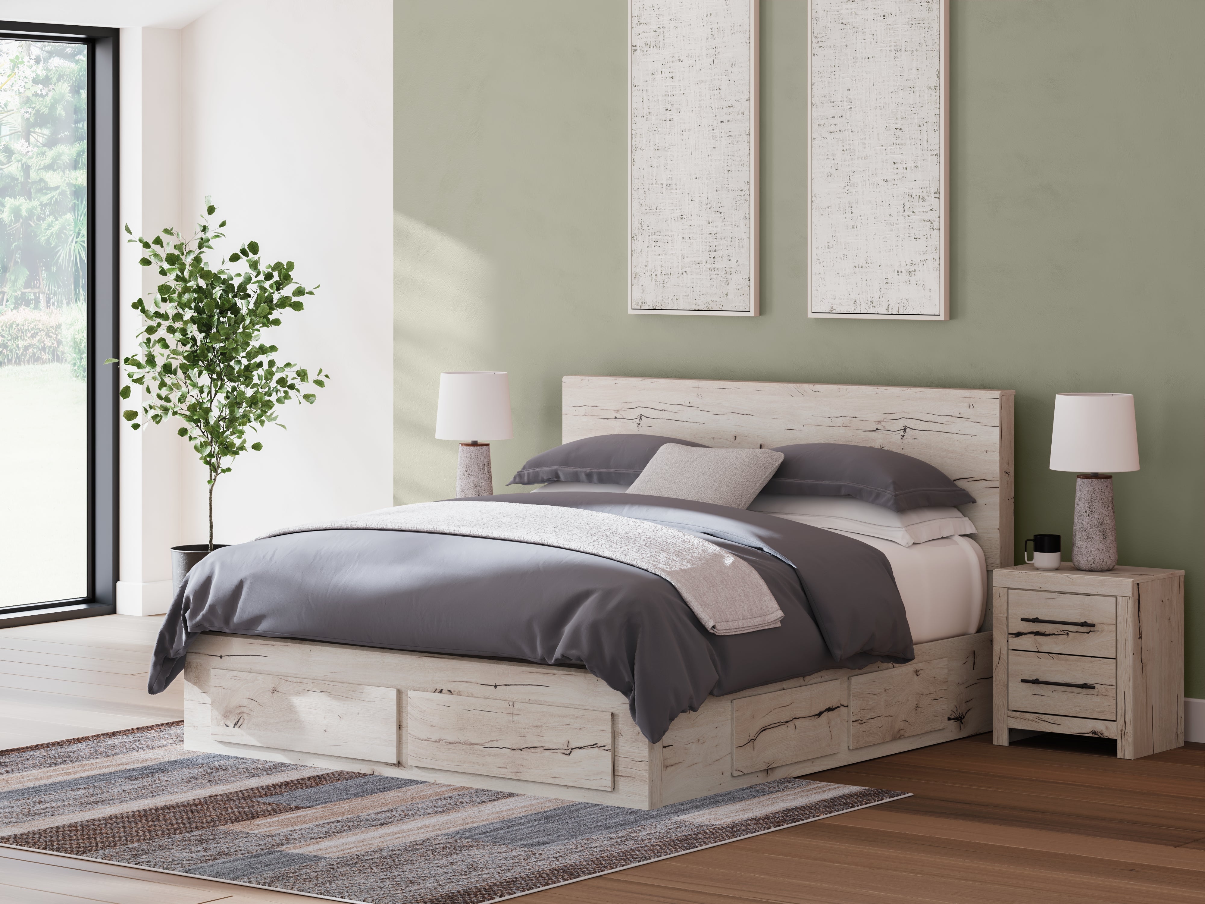 3 Brothers Decor - Ashley Furniture - Lawroy Bedroom - King Panel Storage Bed / Light Natural - B2310B14