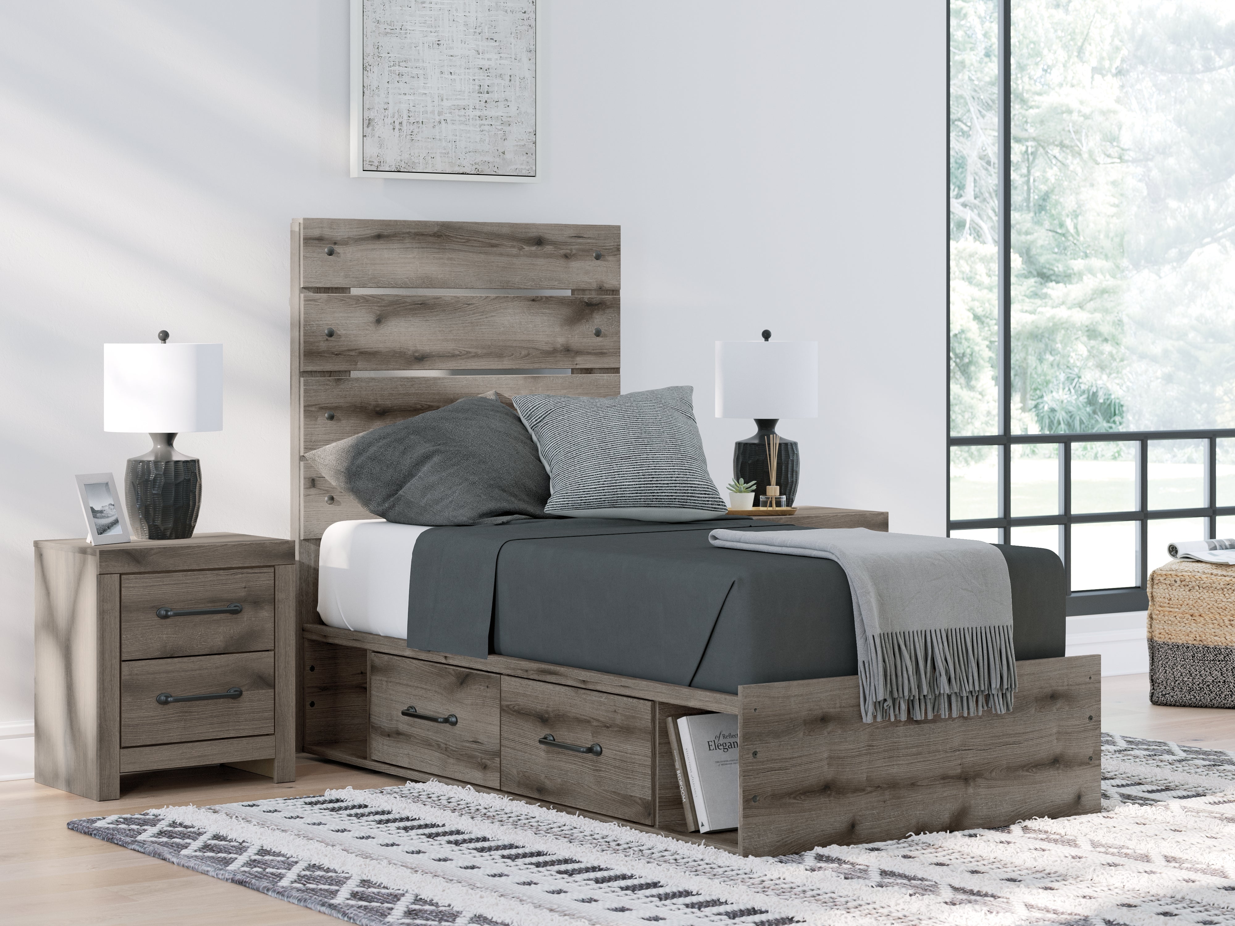 3 Brothers Decor - Ashley Furniture - Graystorm Bedroom - Twin Panel Storage Bed / Brown Gray - PCB2405B18