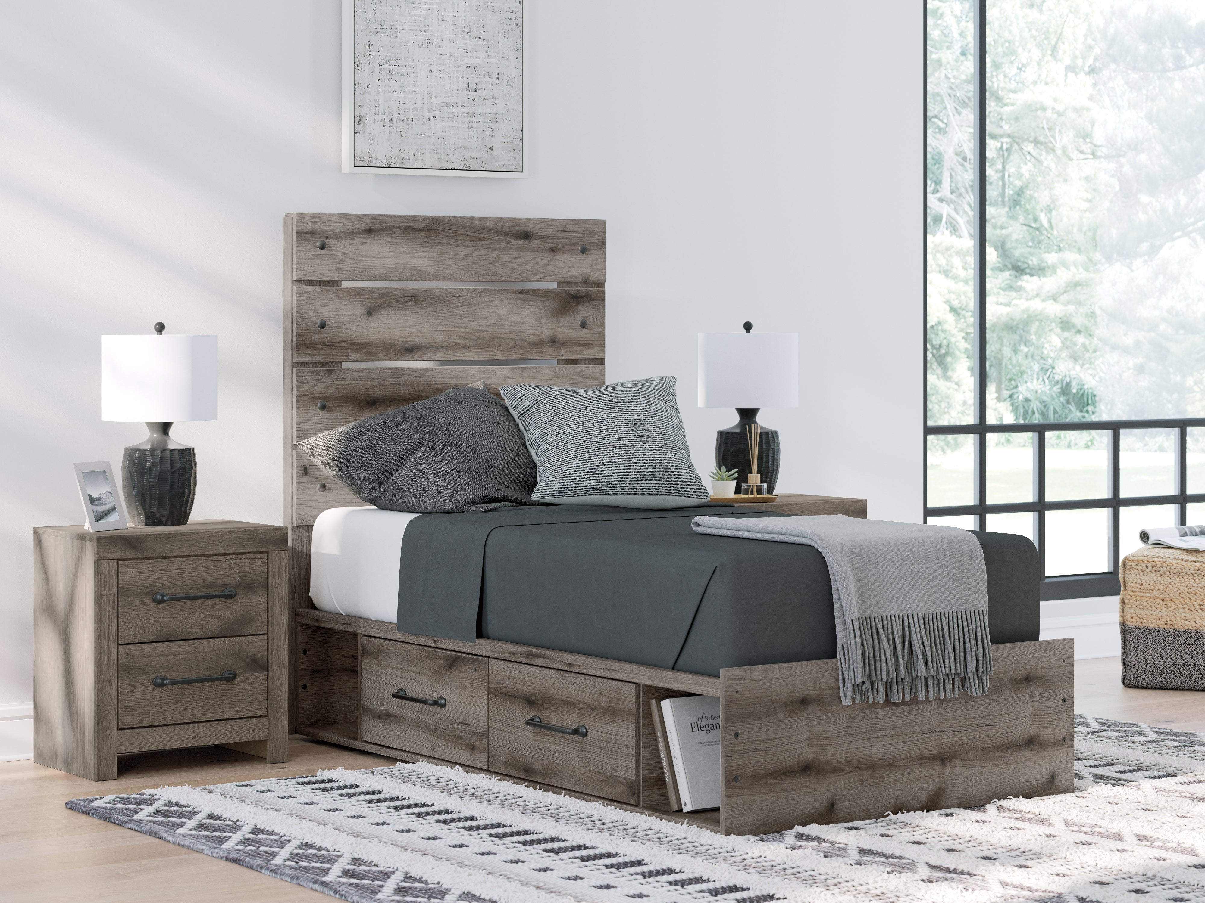 3 Brothers Decor - Ashley Furniture - Graystorm Bedroom - Twin Panel Bed with Storage / Brown Gray - PCB2405B19