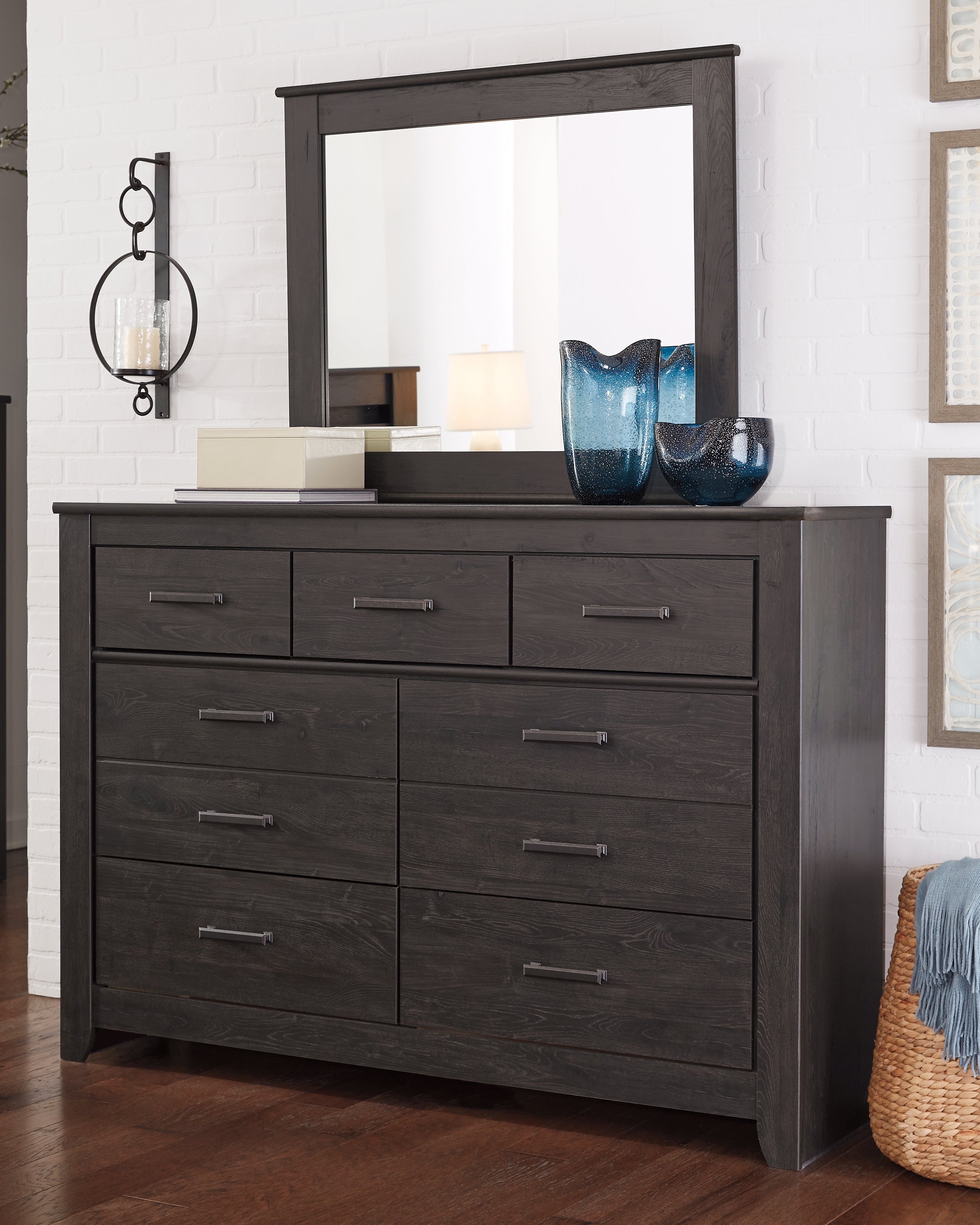 3 Brothers Decor - Ashley Furniture - Brinxton Bedroom - Dresser and Mirror / Charcoal - B249B1