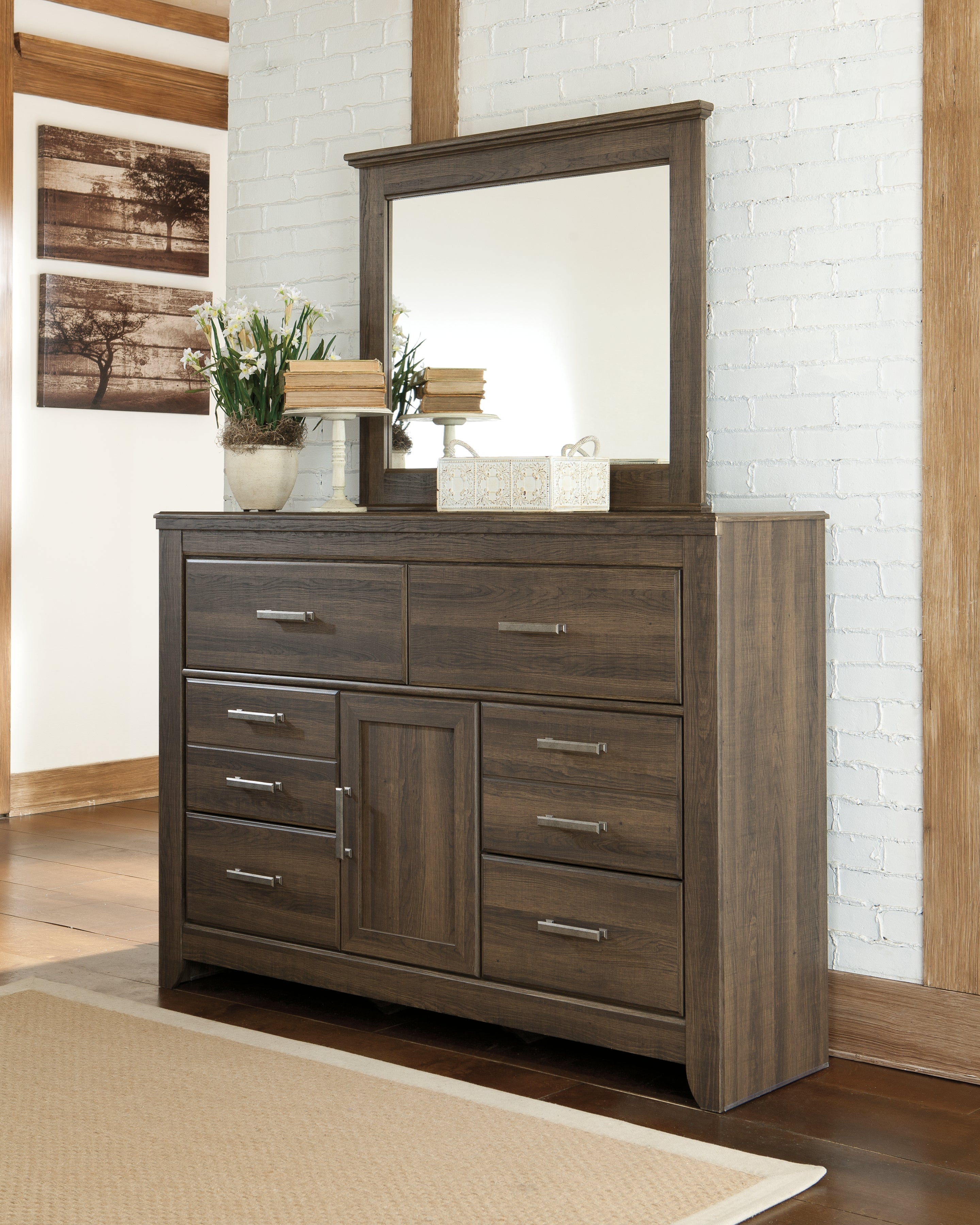 3 Brothers Decor - Ashley Furniture - Juararo Bedroom - Dresser and Mirror / Dark Brown - B251B1