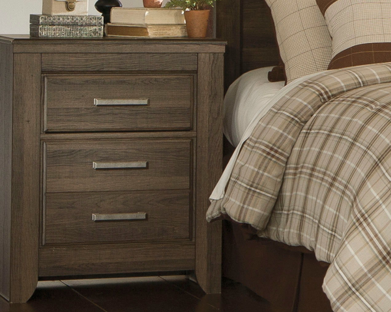 3 Brothers Decor - Ashley Furniture - Juararo Bedroom - Two Drawer Night Stand / Dark Brown - B251-92