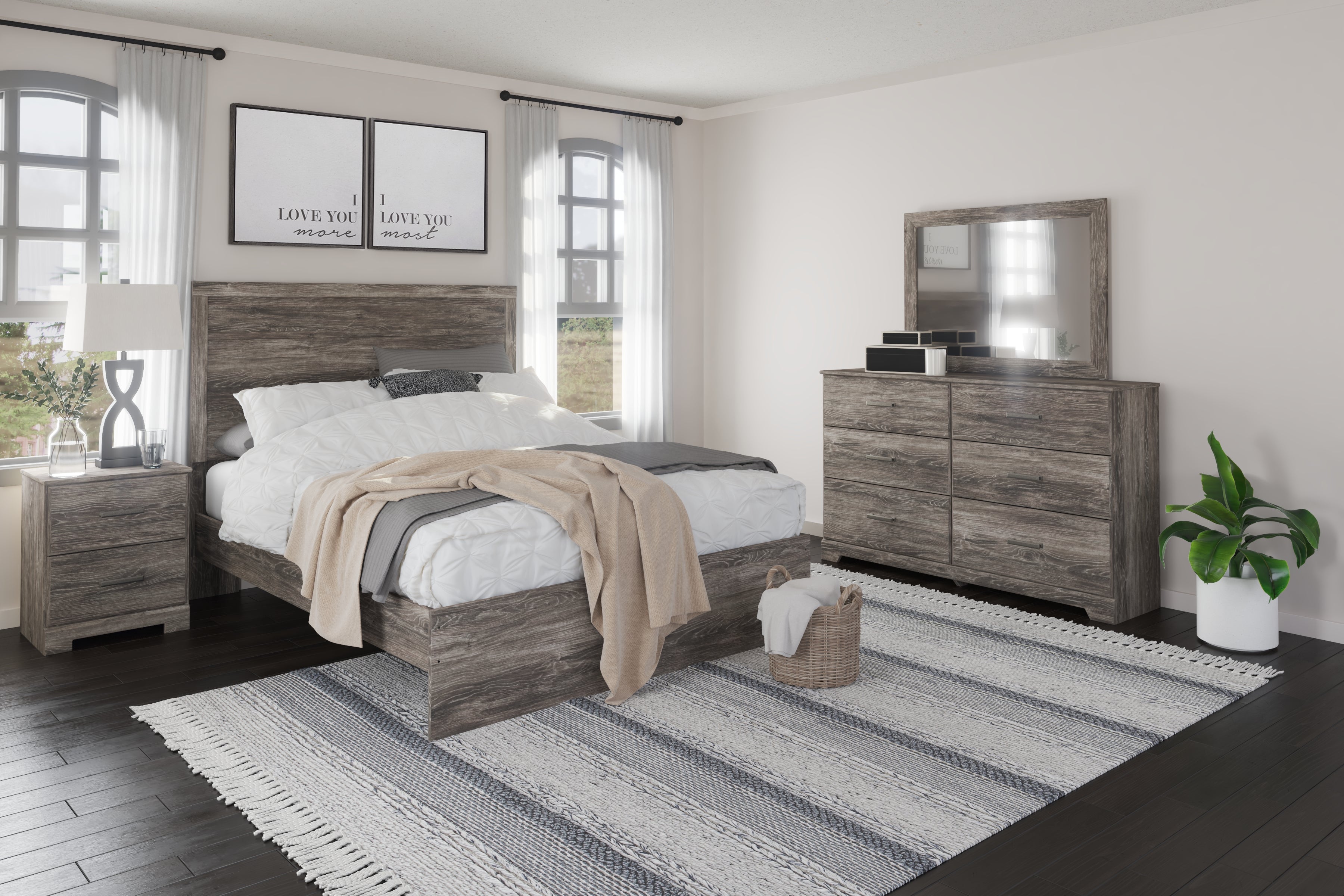3 Brothers Decor - Ashley Furniture - Ralinksi Bedroom - Two Drawer Night Stand / Gray - B2587-92