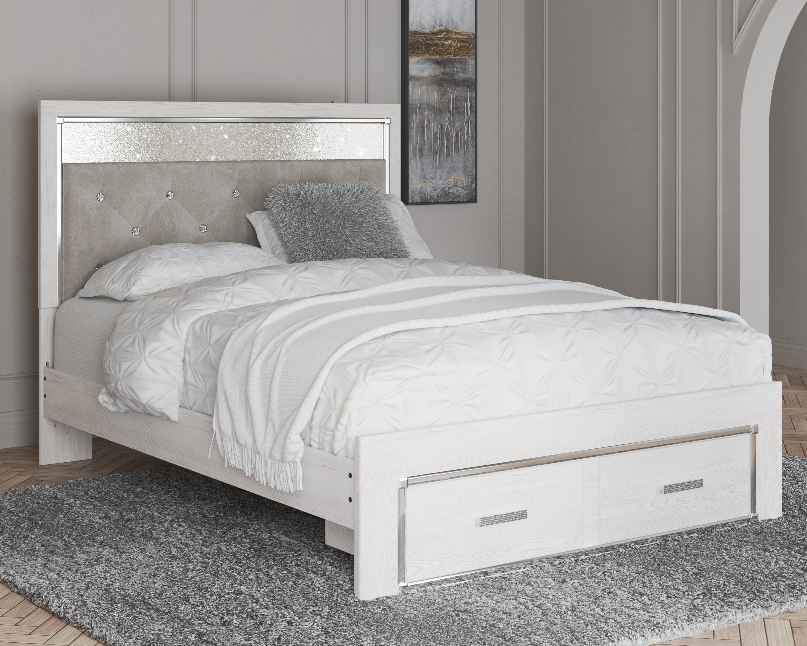 3 Brothers Decor - Ashley Furniture - Altyra Bedroom - Queen Upholstered Storage Bed / White - B2640B17