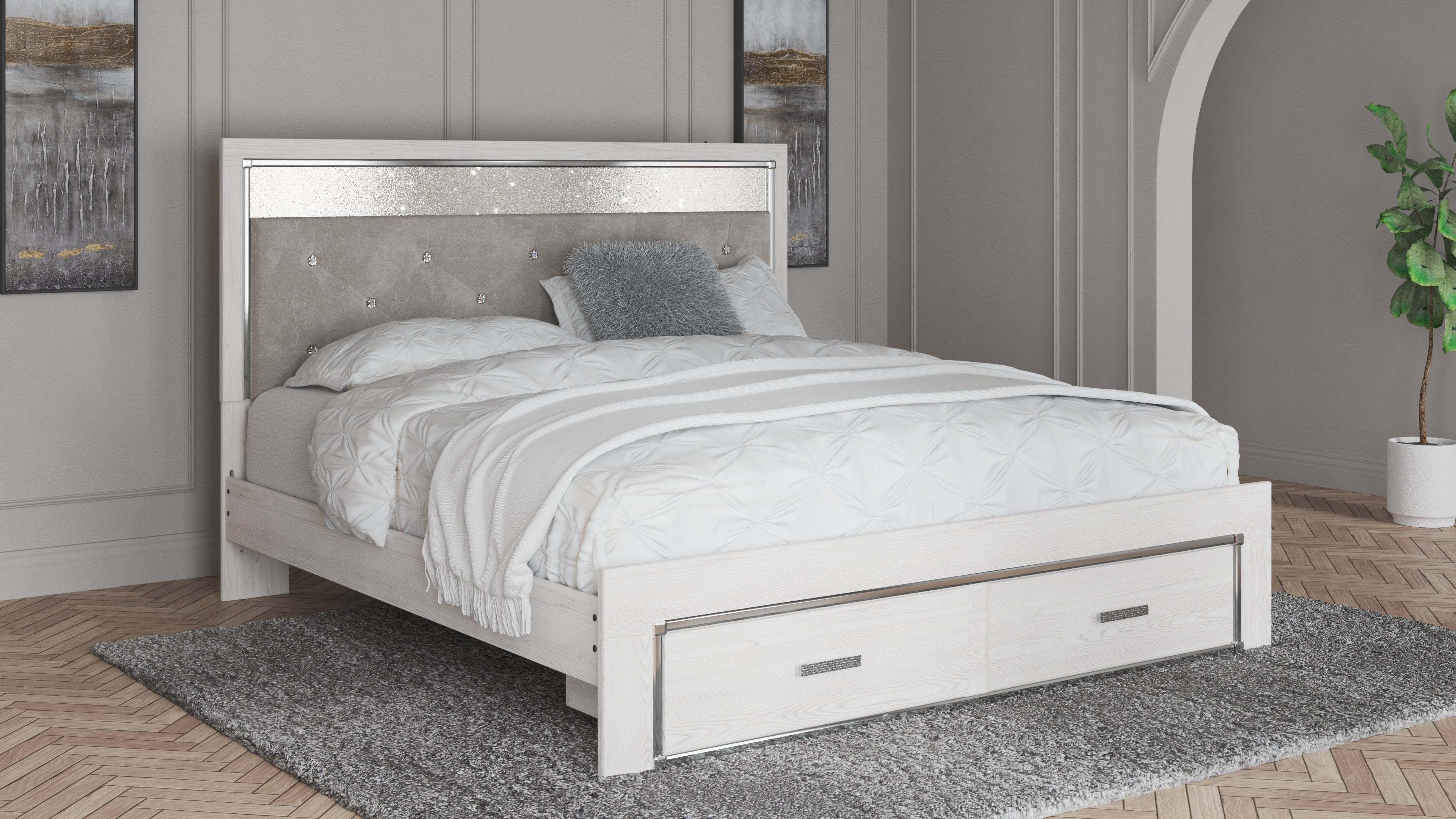 3 Brothers Decor - Ashley Furniture - Altyra Bedroom - King Upholstered Storage Bed / White - B2640B29
