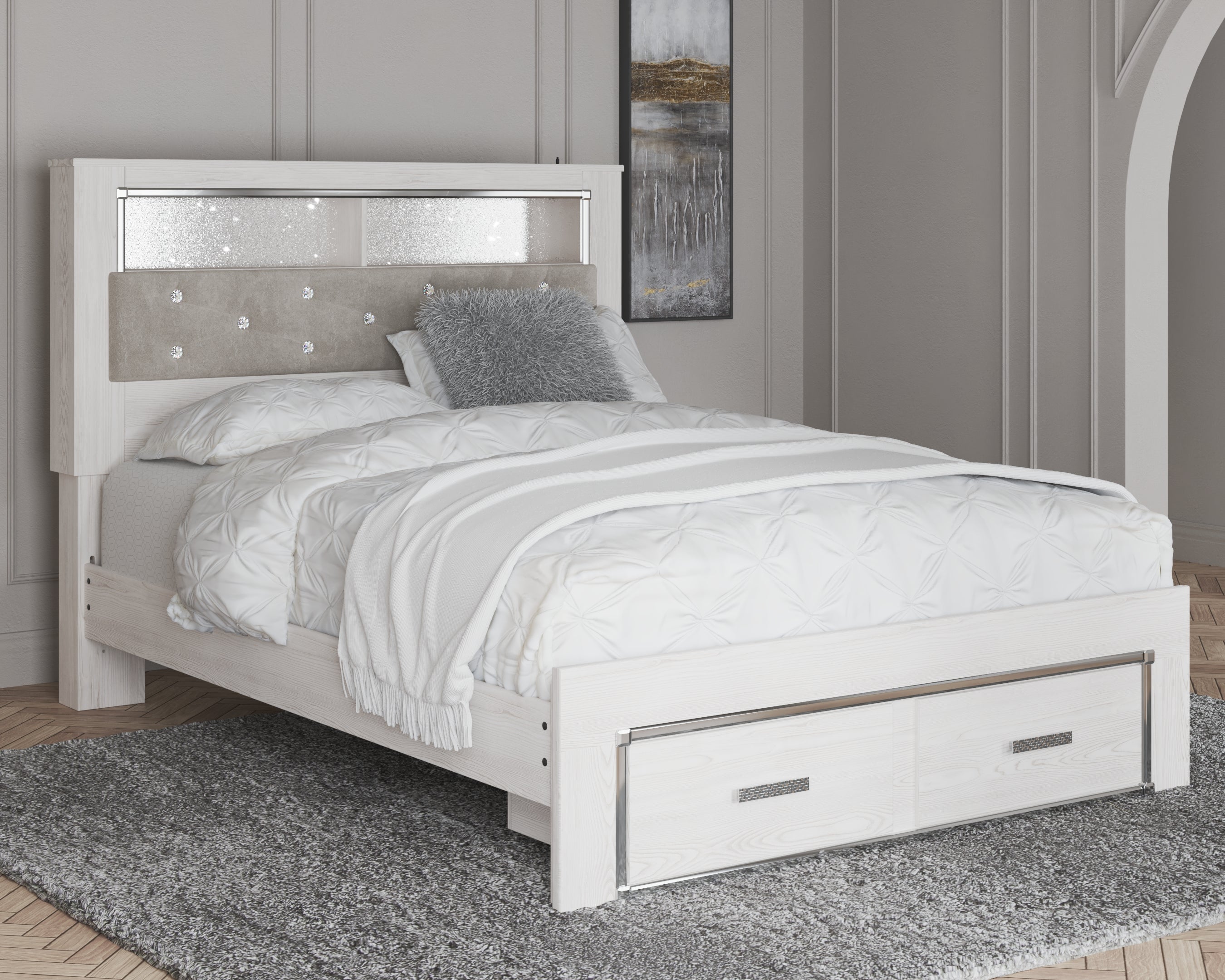 3 Brothers Decor - Ashley Furniture - Altyra Bedroom - Queen Upholstered Bookcase Bed with Storage / White - B2640B19