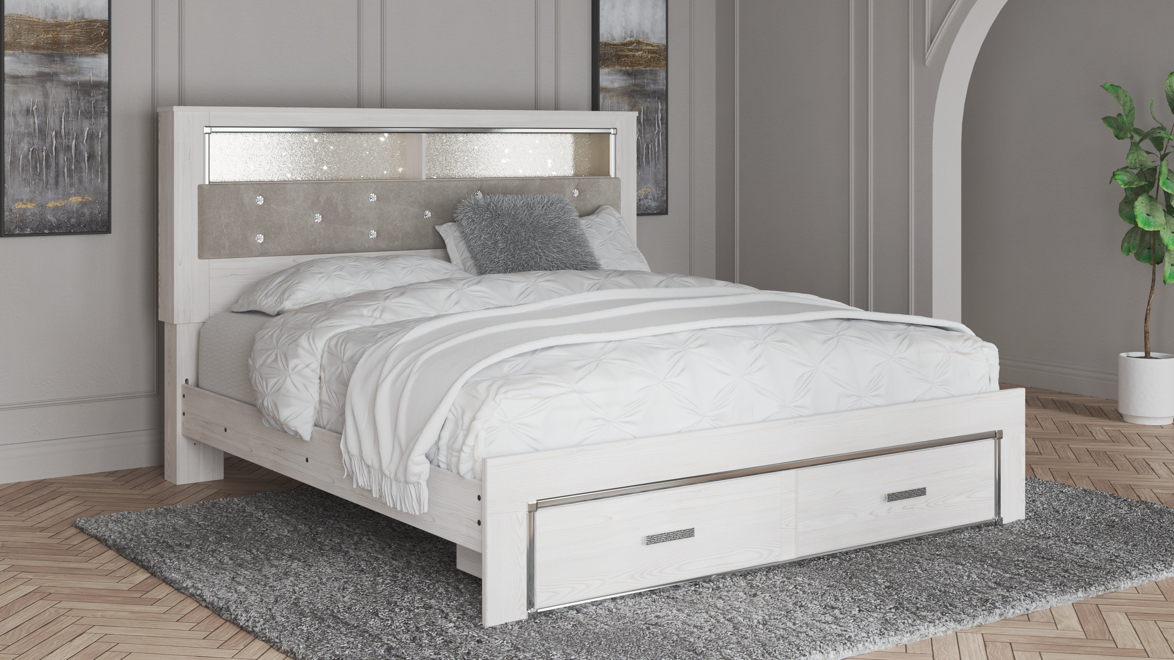 3 Brothers Decor - Ashley Furniture - Altyra Bedroom - King Upholstered Bookcase Bed with Storage / White - B2640B30