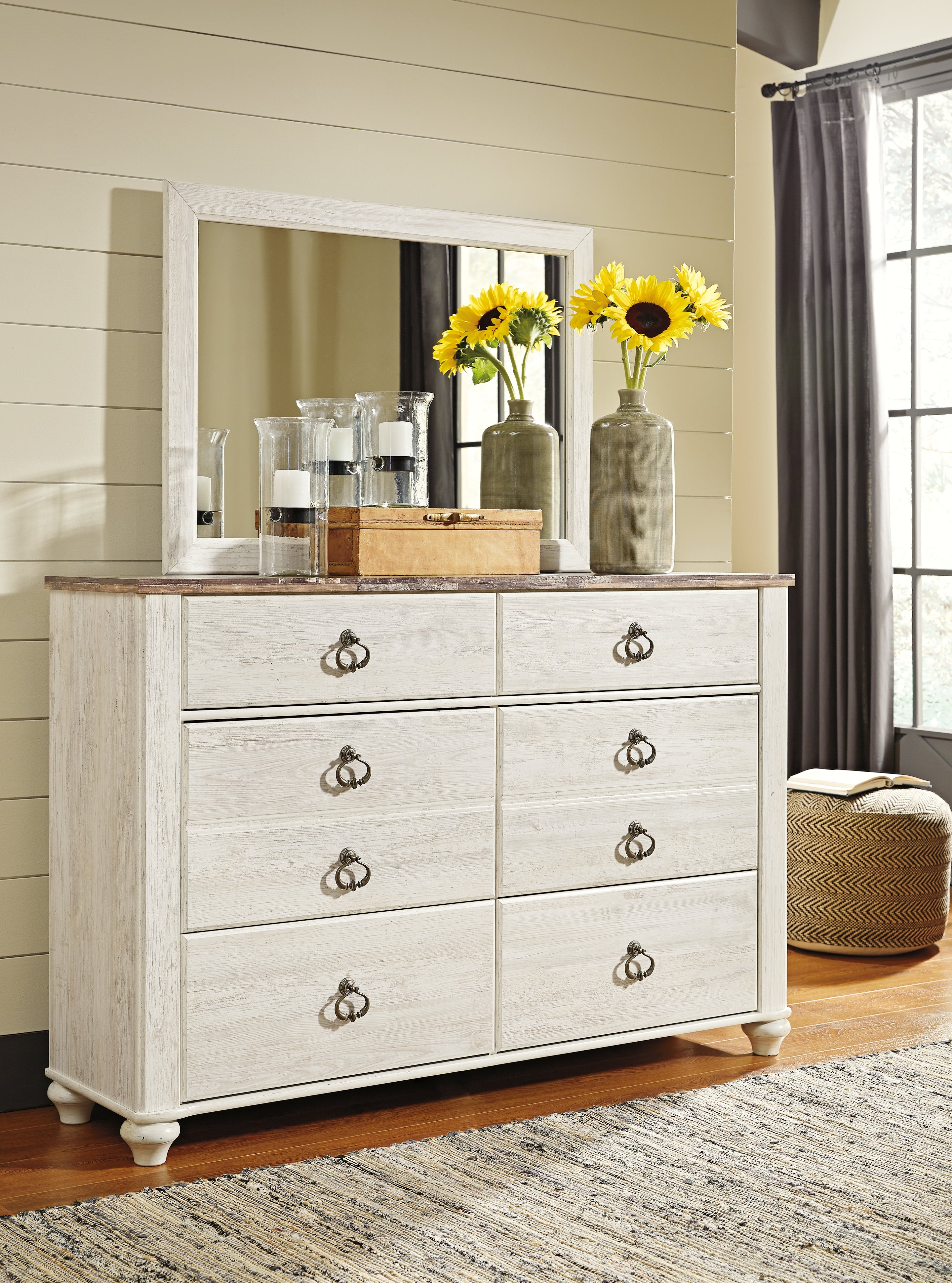3 Brothers Decor - Ashley Furniture - Willowton Bedroom - Dresser and Mirror / Whitewash - B267B1
