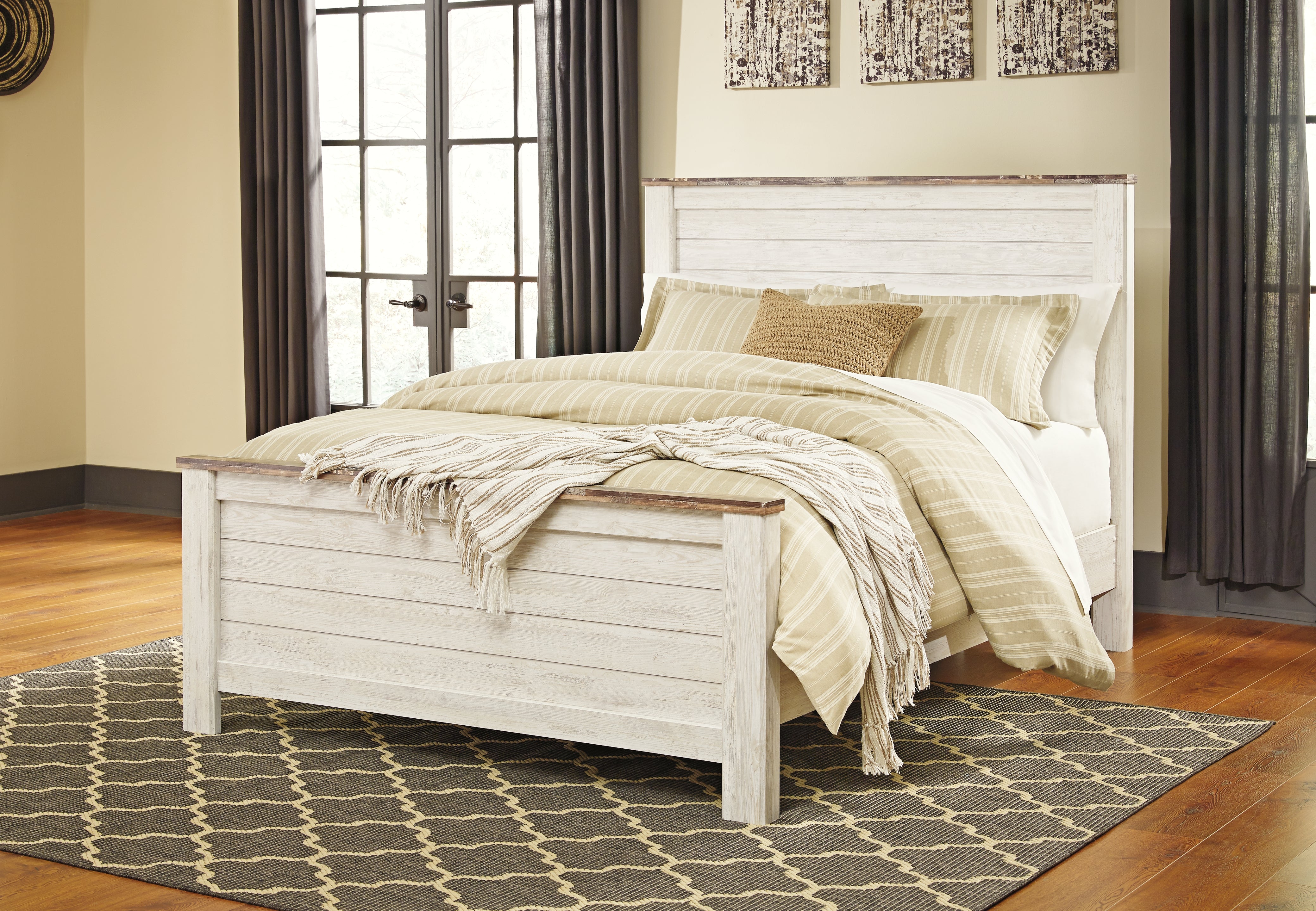 3 Brothers Decor - Ashley Furniture - Willowton Bedroom - Queen Panel Bed / Whitewash - B267B8