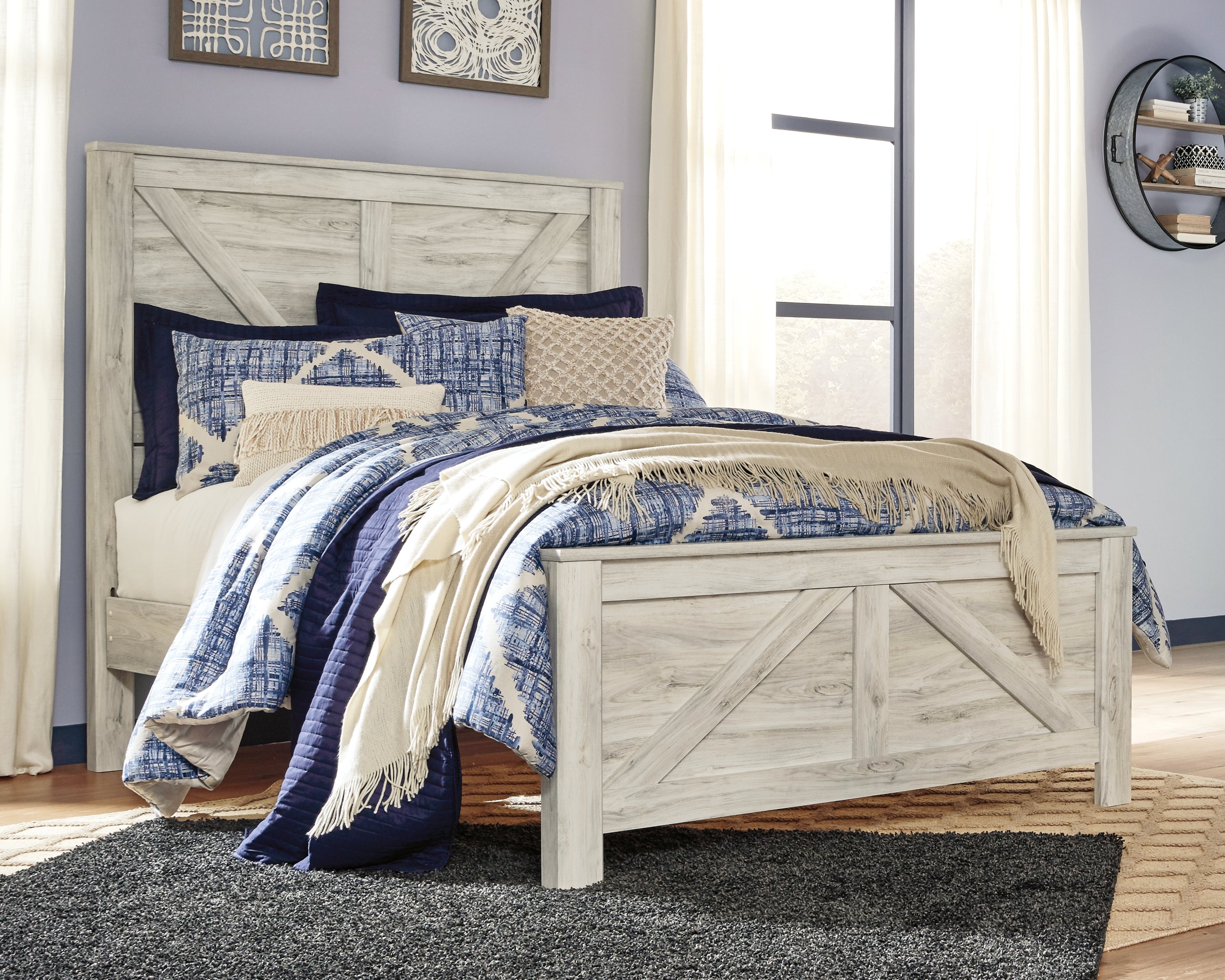 3 Brothers Decor - Ashley Furniture - Bellaby Bedroom - Queen Crossbuck Panel Bed / Whitewash - B331B6