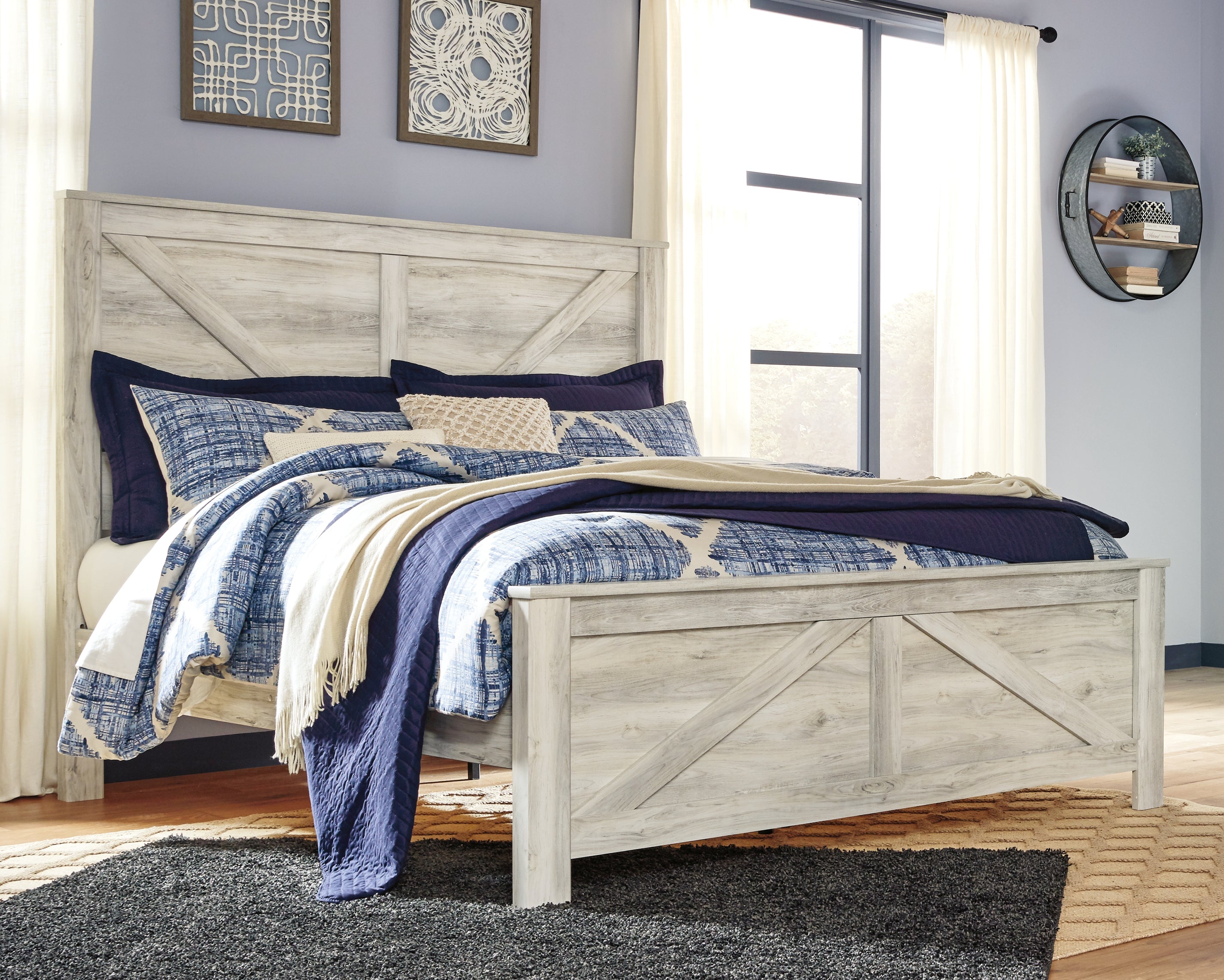 3 Brothers Decor - Ashley Furniture - Bellaby Bedroom - King Crossbuck Panel Bed / Whitewash - B331B10