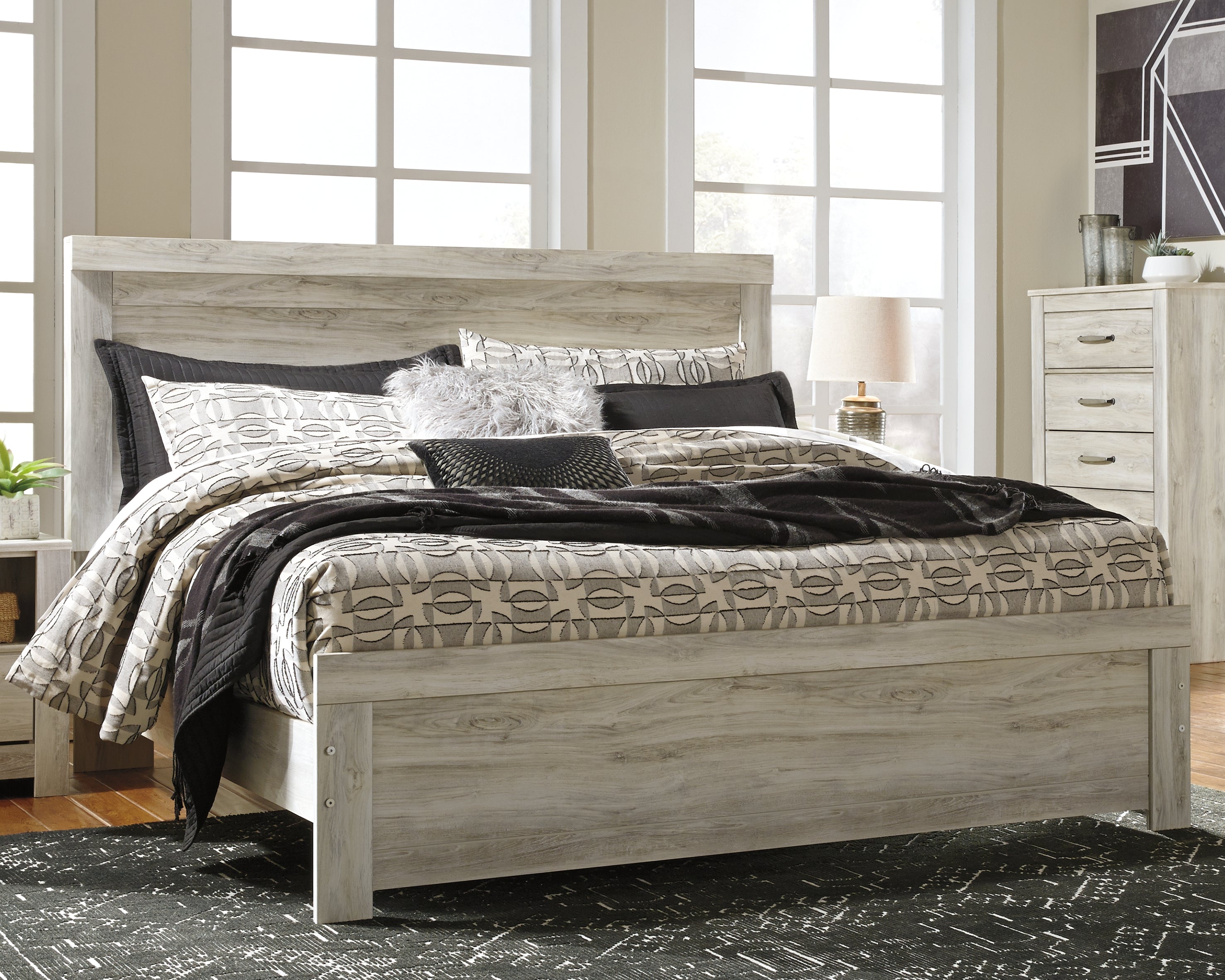 3 Brothers Decor - Ashley Furniture - Bellaby Bedroom - King Panel Bed / Whitewash - B331B8