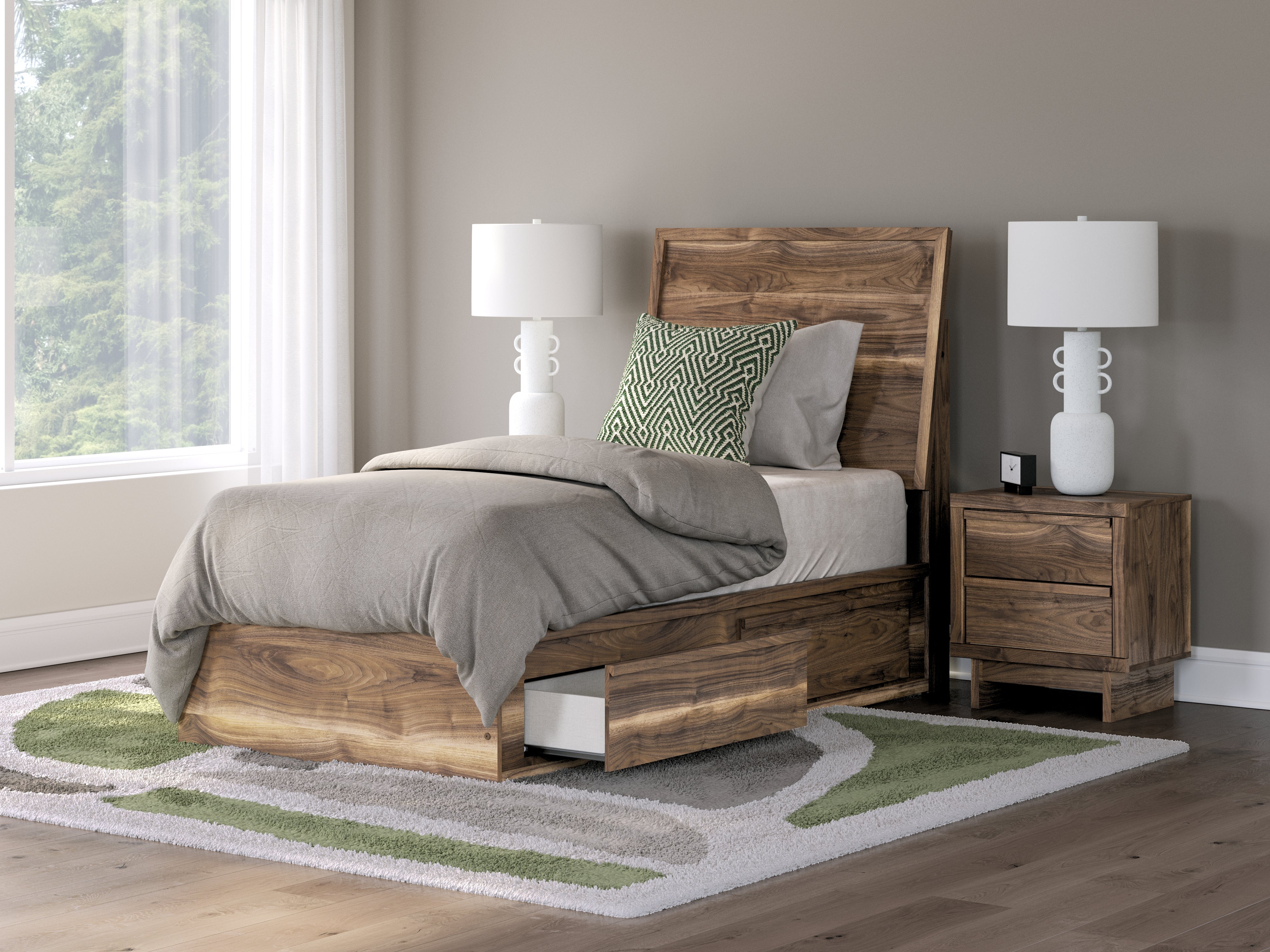 3 Brothers Decor - Ashley Furniture - Chirason Bedroom - Twin Panel Bed with Storage / Brown - PCB3367B27