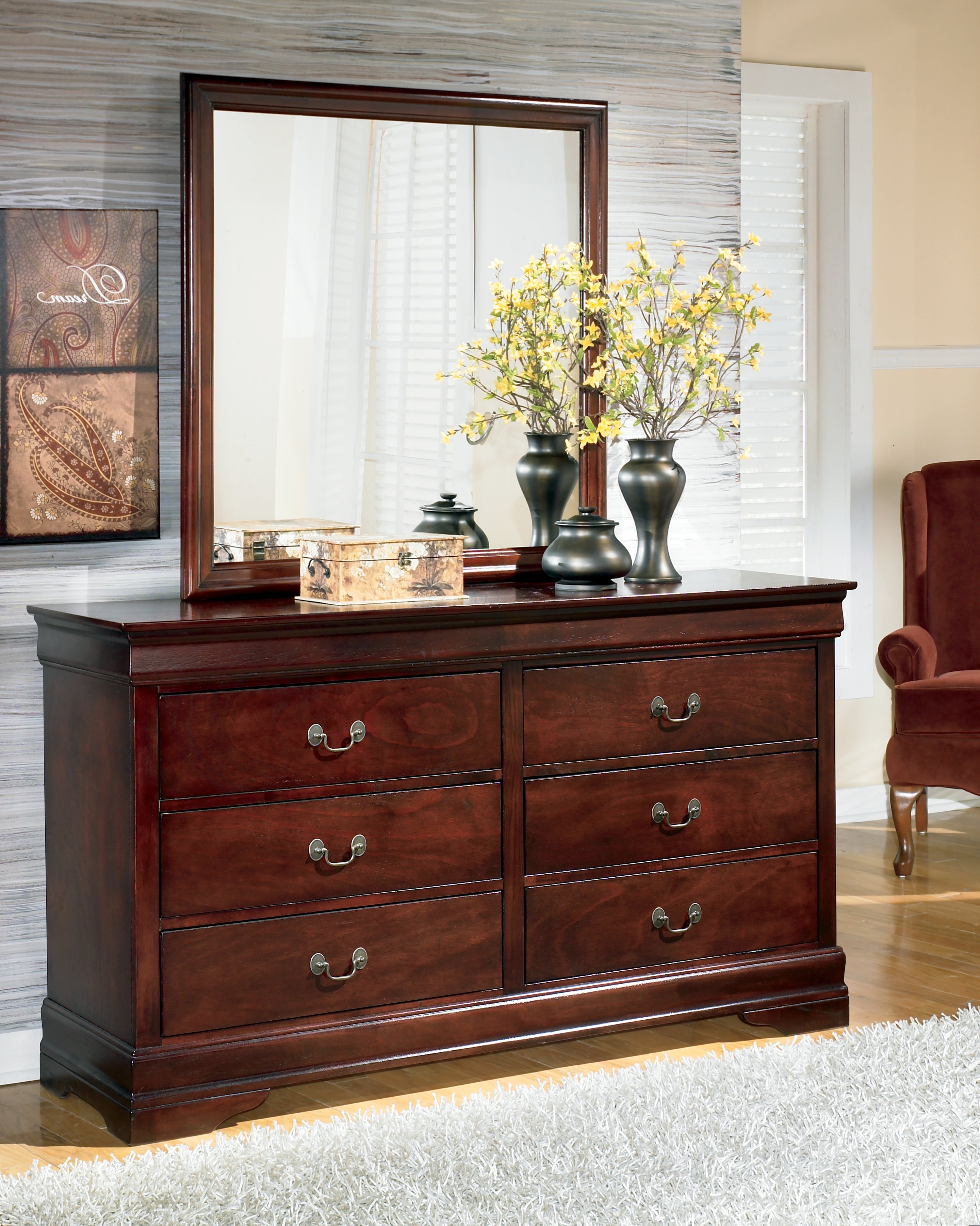 3 Brothers Decor - Ashley Furniture - Alisdair Bedroom - Dresser and Mirror / Reddish Brown - B376B1