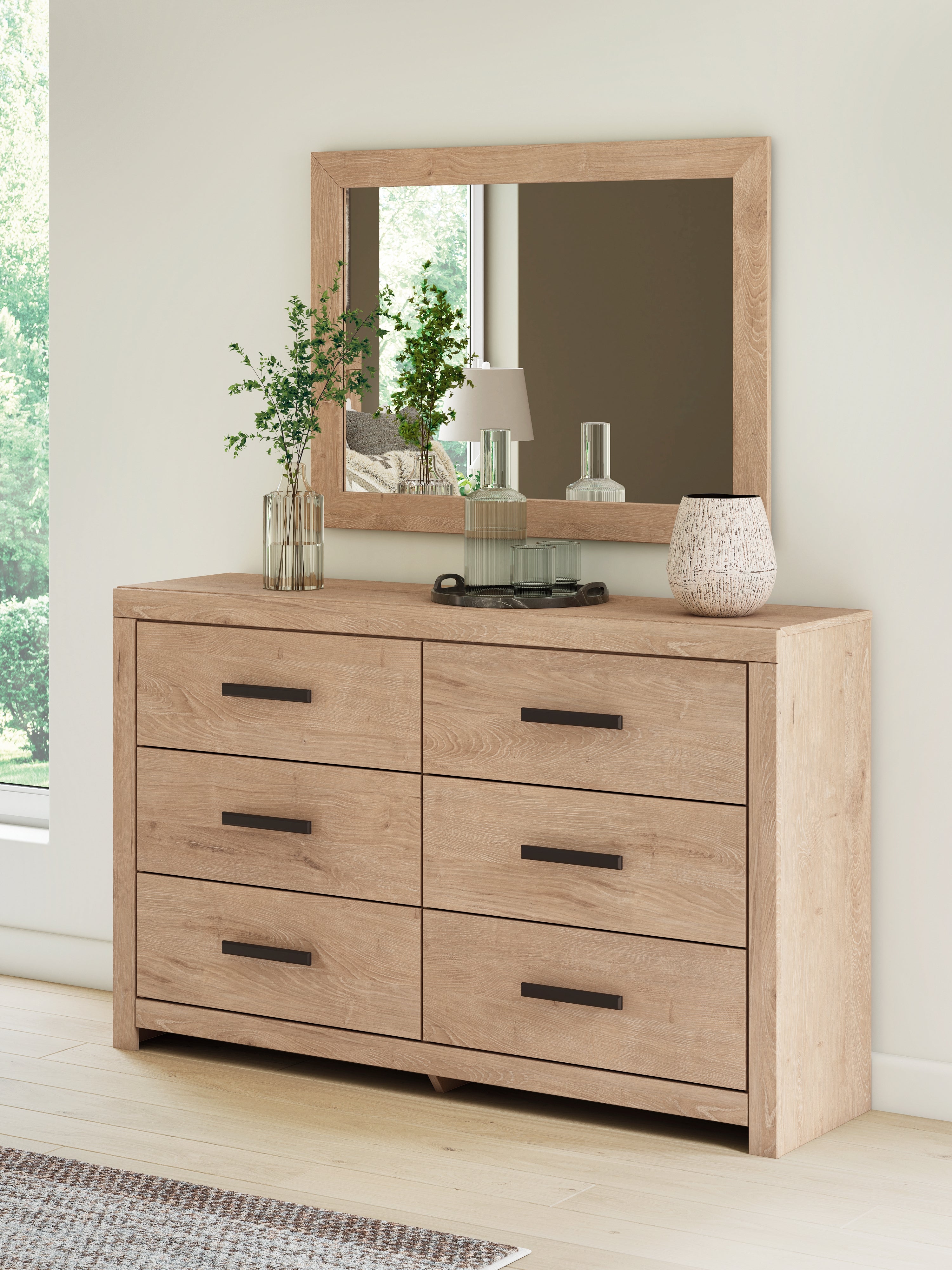 3 Brothers Decor - Ashley Furniture - Sanginlane Bedroom - Dresser and Mirror / Tan - B3787B1