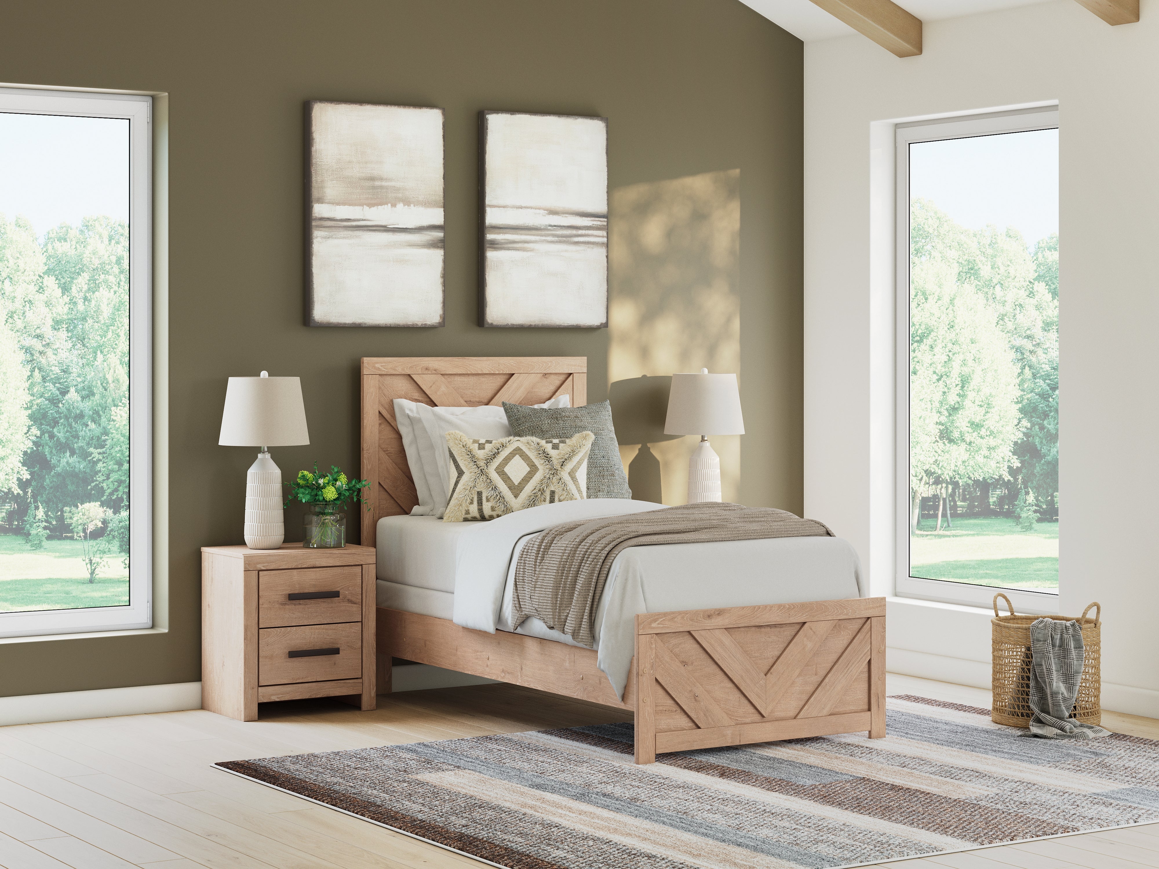 3 Brothers Decor - Ashley Furniture - Sanginlane Bedroom - Twin Panel Bed / Tan - B3787B2