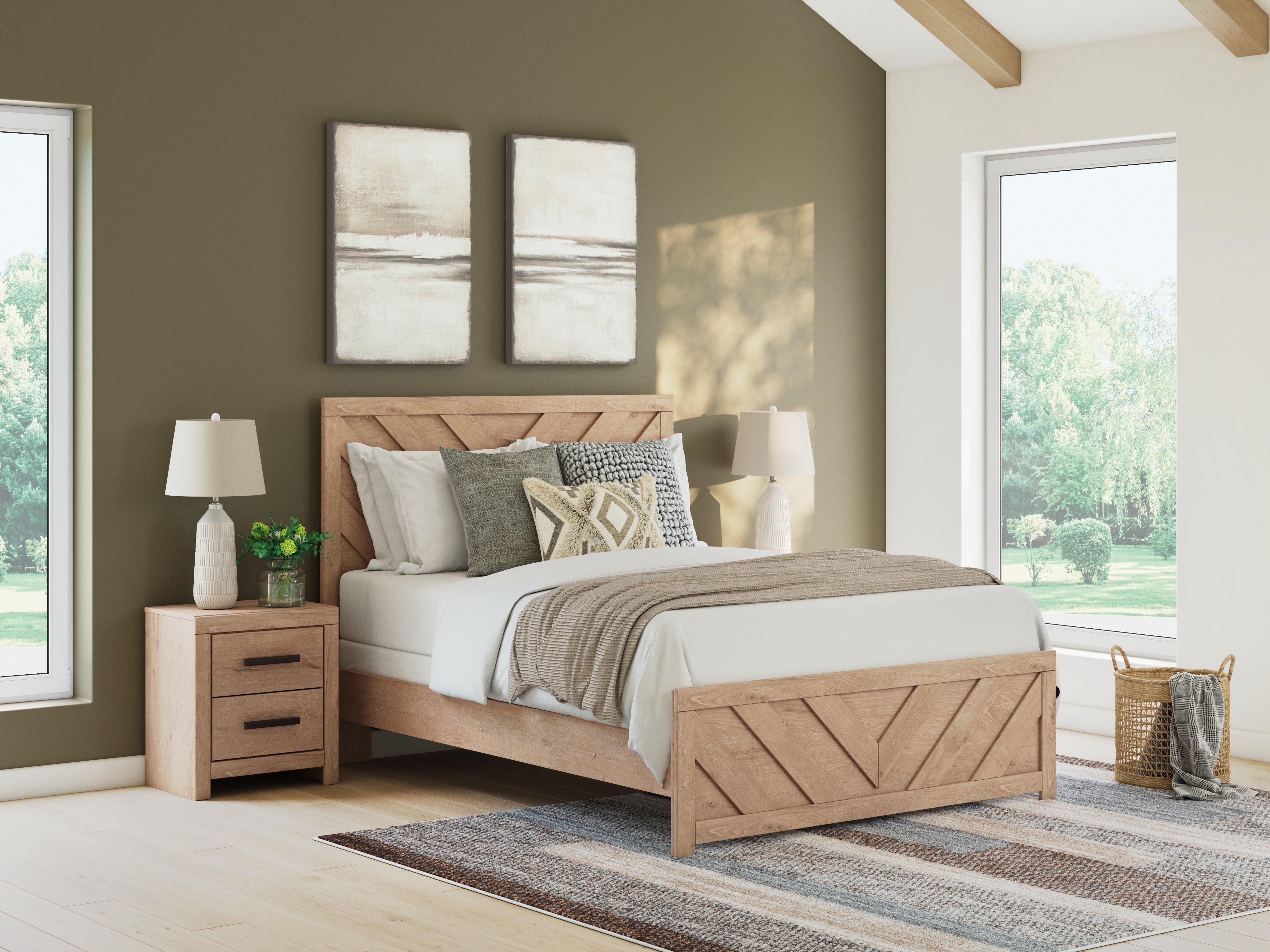 3 Brothers Decor - Ashley Furniture - Sanginlane Bedroom - Queen Panel Bed / Tan - B3787B4