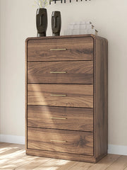 3 Brothers Decor - Ashley Furniture - Fortlorn Bedroom - Five Drawer Chest / Walnut Brown - PCB386-46