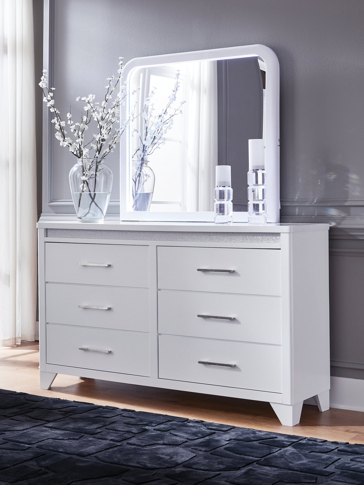 3 Brothers Decor - Ashley Furniture - Jarlee Bedroom - Dresser and Mirror / White - PCB392B1