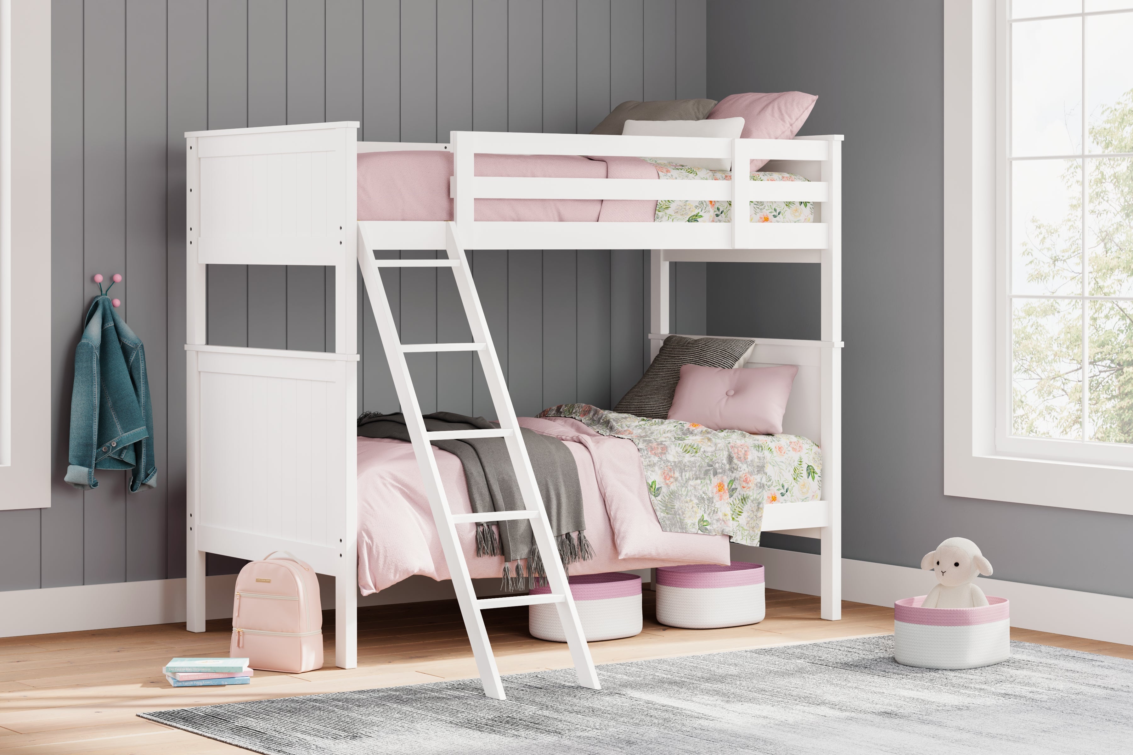 3 Brothers Decor - Ashley Furniture - Nextonfort Bedroom - Twin over Twin Bunk Bed / White - B396B6