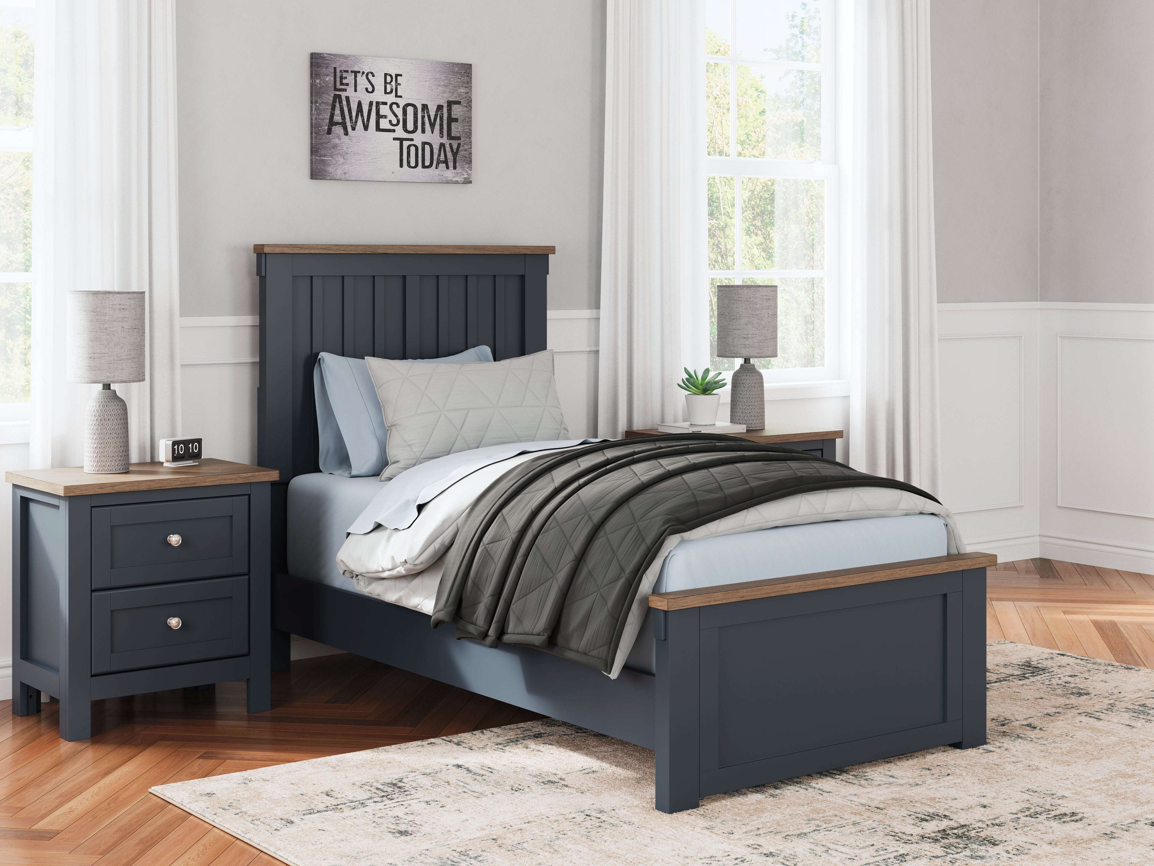 3 Brothers Decor - Ashley Furniture - Landocken Bedroom - Twin Panel Bed / Brown/Blue - B414B2