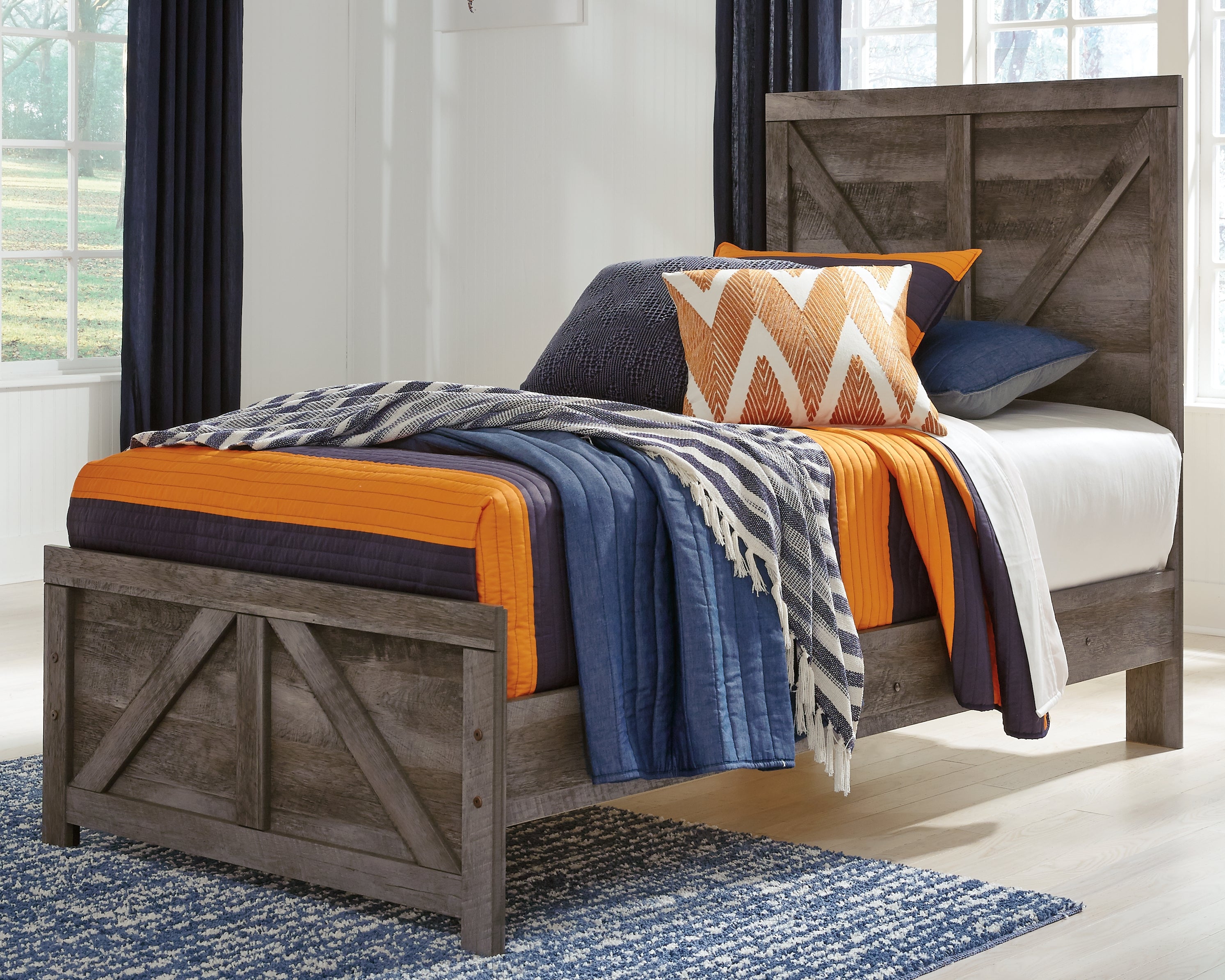 3 Brothers Decor - Ashley Furniture - Wynnlow Bedroom - Twin Crossbuck Panel Bed / Gray - B440B16