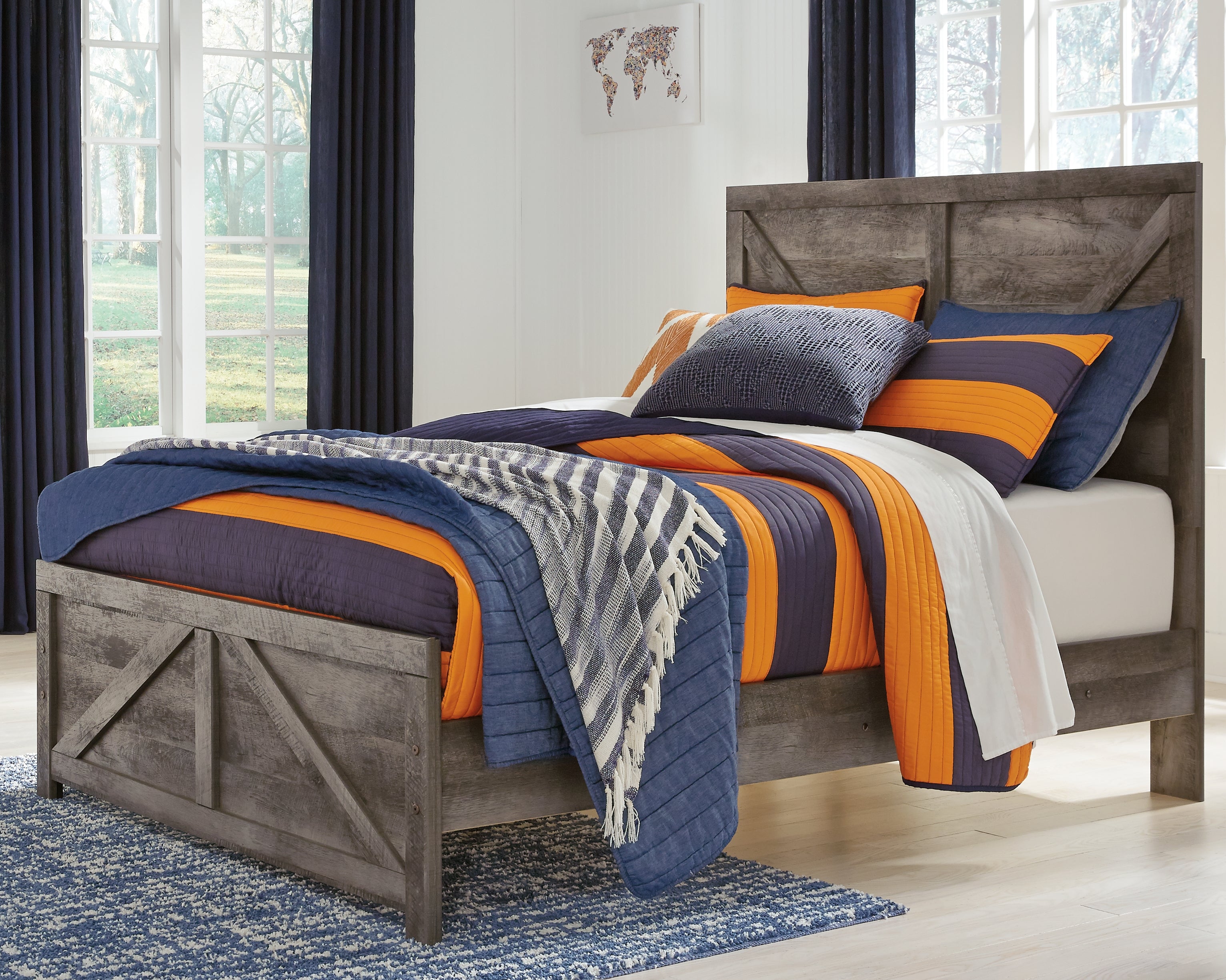 3 Brothers Decor - Ashley Furniture - Wynnlow Bedroom - Full Crossbuck Panel Bed / Gray - B440B17