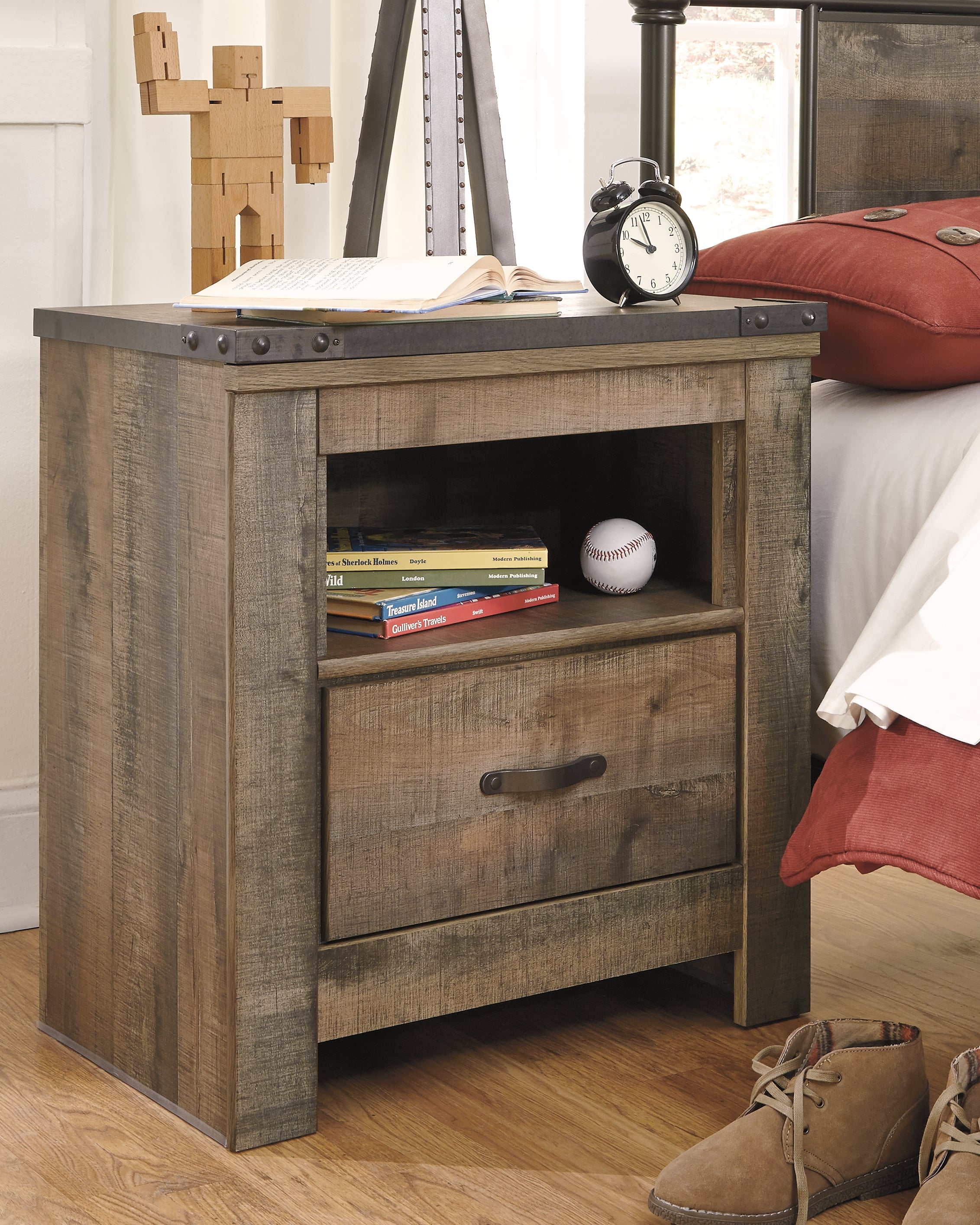 3 Brothers Decor - Ashley Furniture - Trinell Bedroom - One Drawer Night Stand / Brown - B446-91