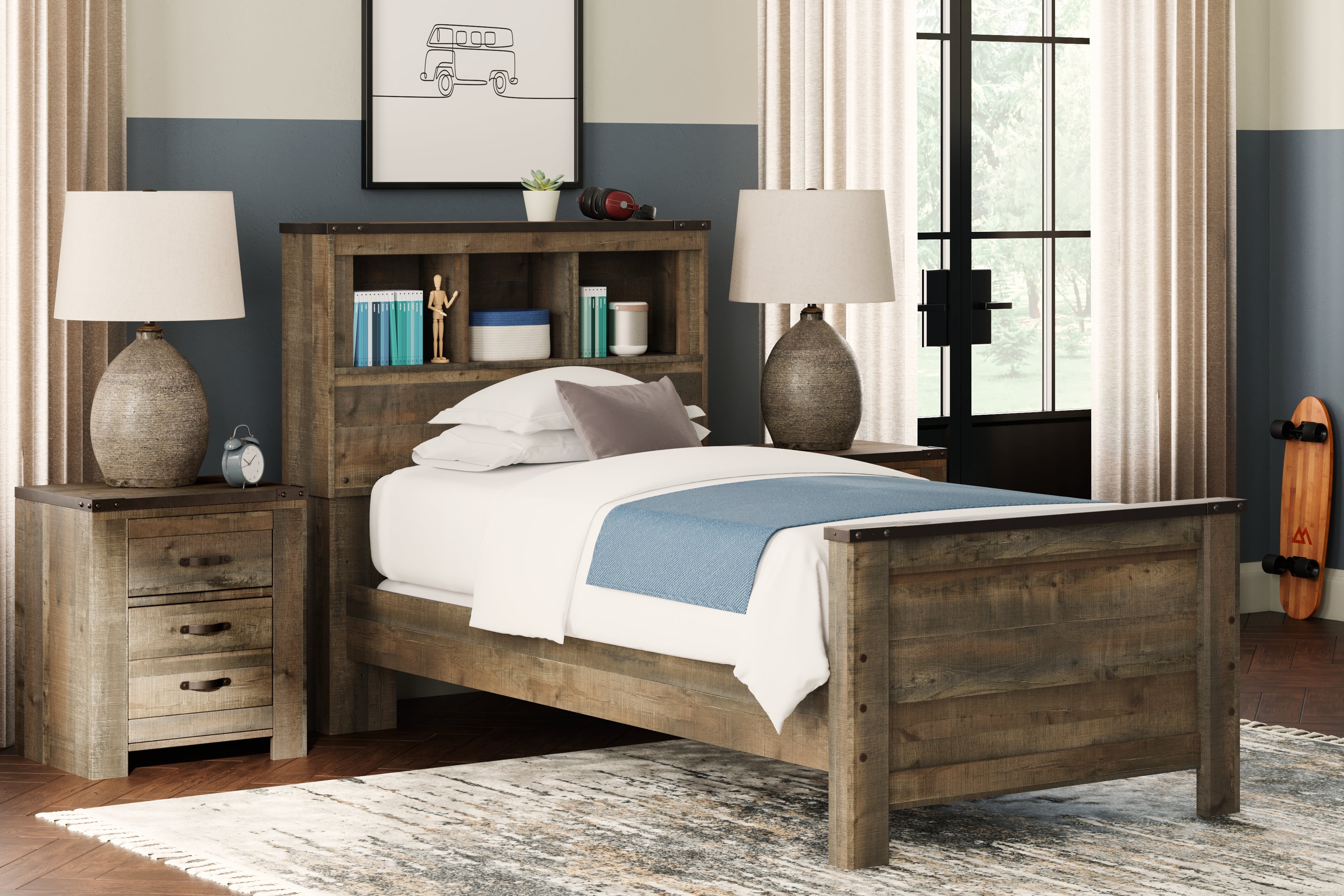 3 Brothers Decor - Ashley Furniture - Trinell Bedroom - Twin Bookcase Bed / Brown - B446B21