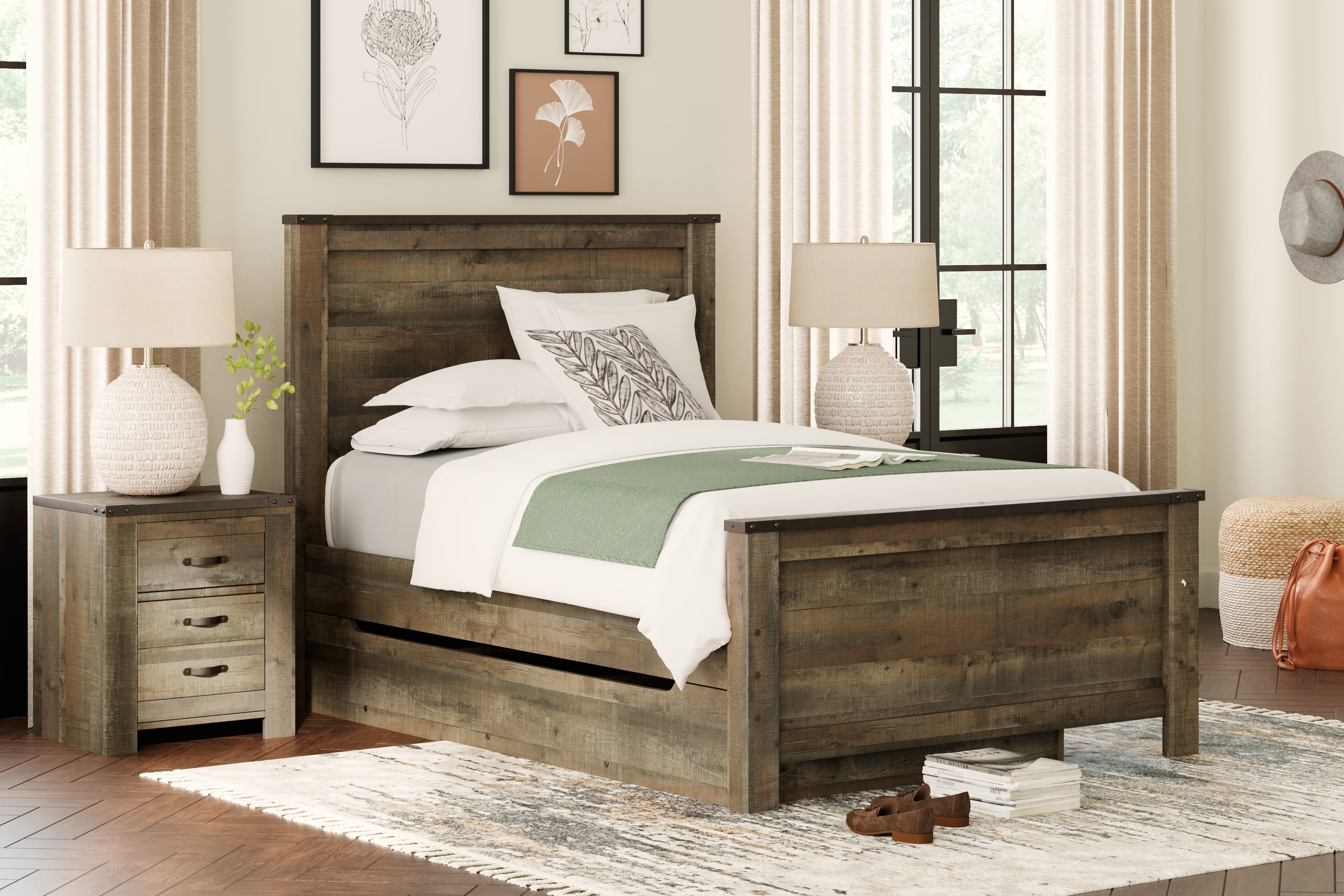 3 Brothers Decor - Ashley Furniture - Trinell Bedroom - Full Panel Bed with 1 Large Storage Drawer / Brown - B446B9