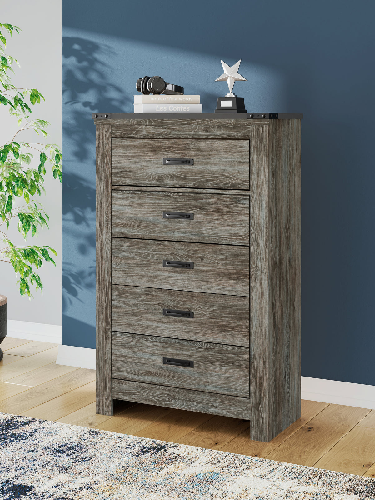 3 Brothers Decor - Ashley Furniture - Frandern Bedroom - Five Drawer Chest / Gray - B4480-46