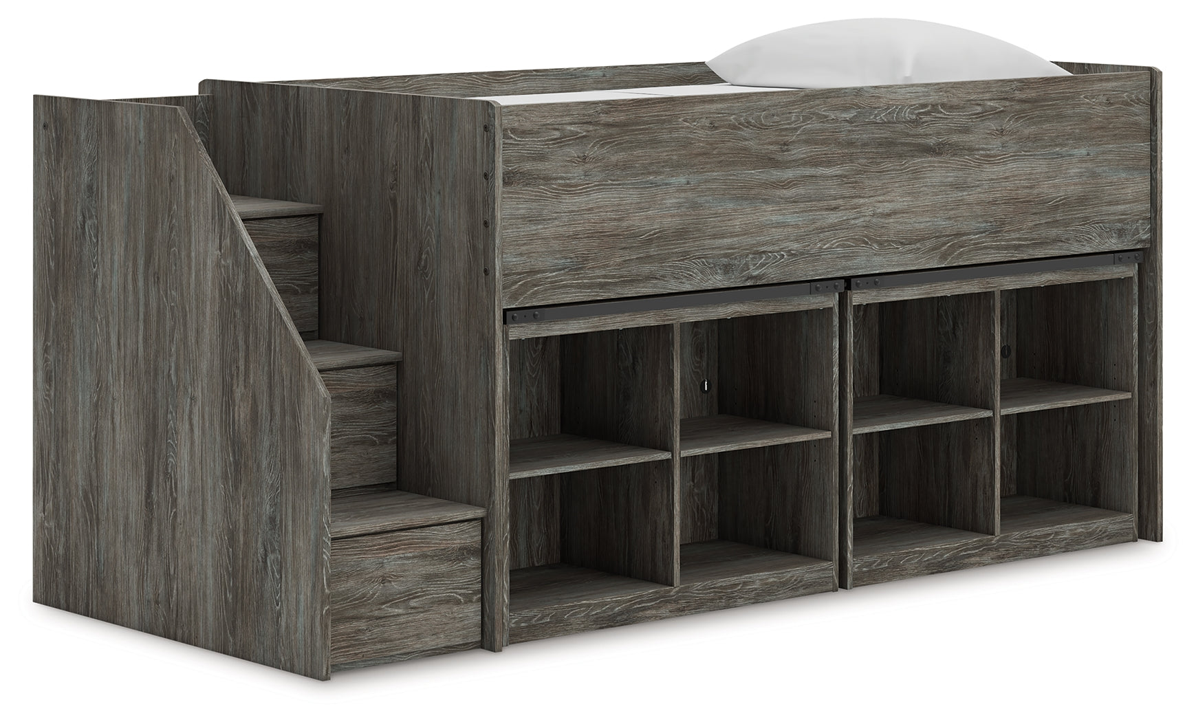 3 Brothers Decor - Ashley Furniture - Frandern Twin Loft Bed with Bookcase Storage - Twin Loft Bed with Bookcase Storage / Warm Gray - B4480B25