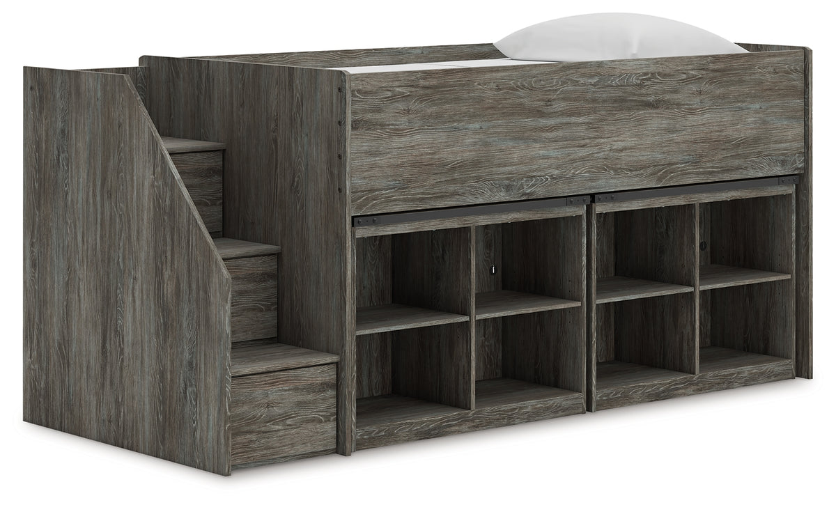 3 Brothers Decor - Ashley Furniture - Frandern Twin Loft Bed with Bookcase Storage - Twin Loft Bed with Bookcase Storage / Warm Gray - B4480B25