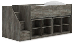 3 Brothers Decor - Ashley Furniture - Frandern Twin Loft Bed with Bookcase Storage - Twin Loft Bed with Bookcase Storage / Warm Gray - B4480B25